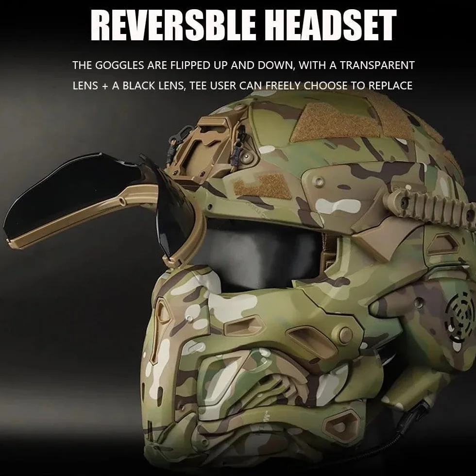 ACEXIER Casco táctico Airsoft con Auriculares Integrados, antivaho, Casco de Asalto, máscara extraíble, Equipo de Paintball, Airsoft, Casco de protección