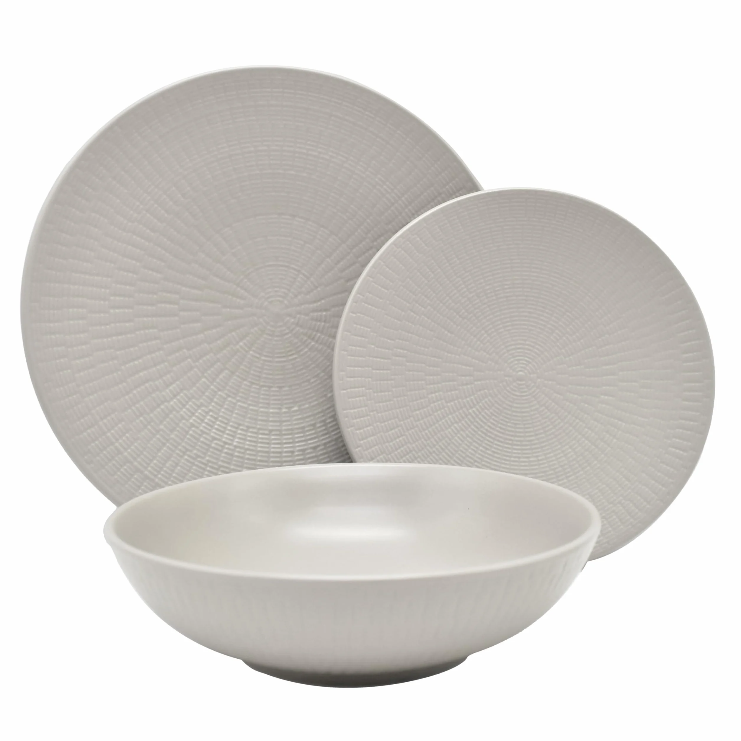 ECHTWERK Vajilla vintage de 18 piezas, diseño "Blanka" nature, para 6 personas, Elegante vajilla con estructura de gres con 6 x platos llanos, 6 x platos hondos, crema