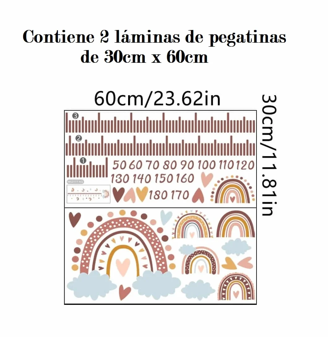 Pegatina Decorativa para Pared Regla Adhesiva de Vinilo Medir Crecimiento Infantil 180cm
