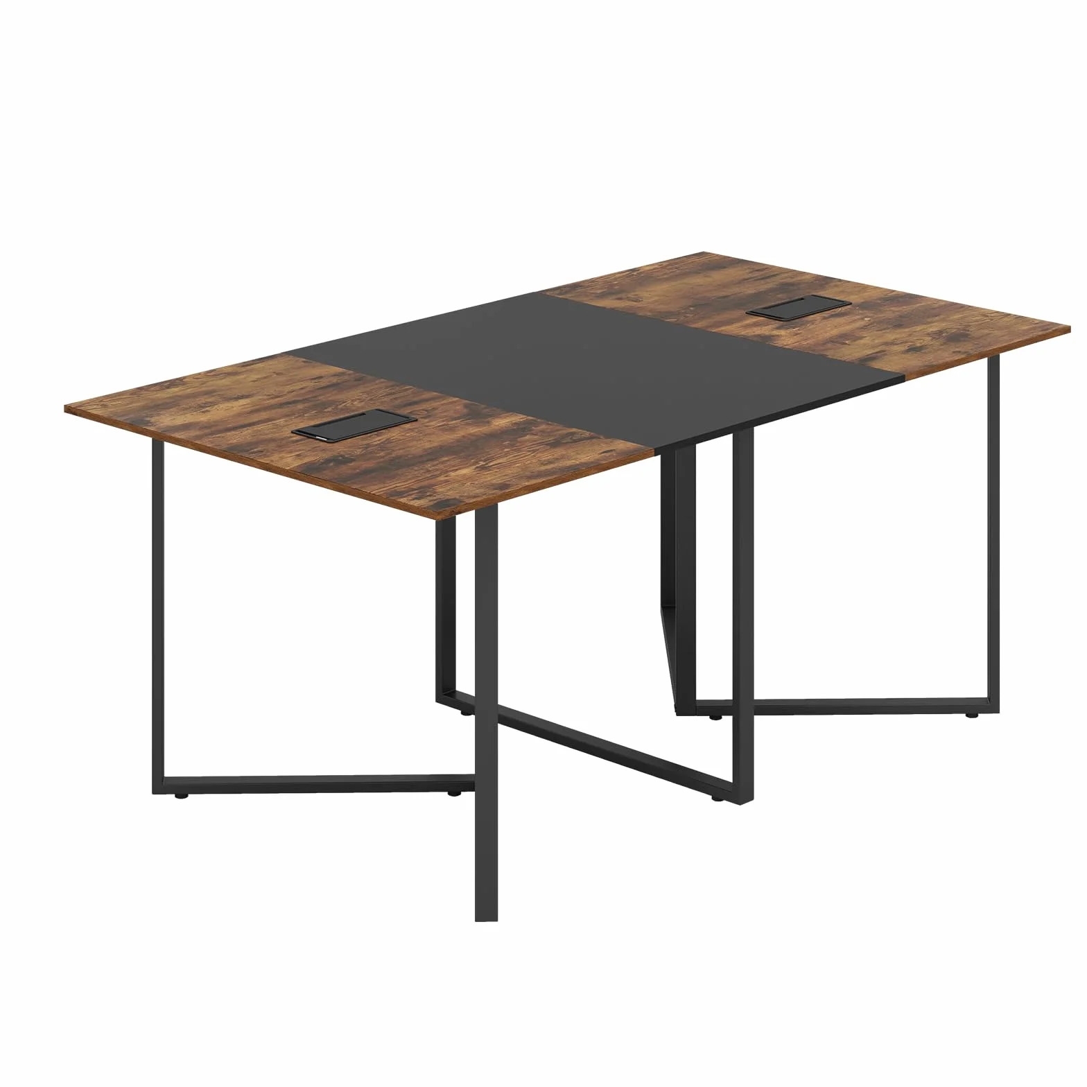 GIANTEX Mesa de Conferencia Rectangular 180x100cm, Escritorio para 6-8 Personas con 2 Pasacables, Estructura Metálica, Estilo Industrial, Mesa de Reunión para Oficina, Casa