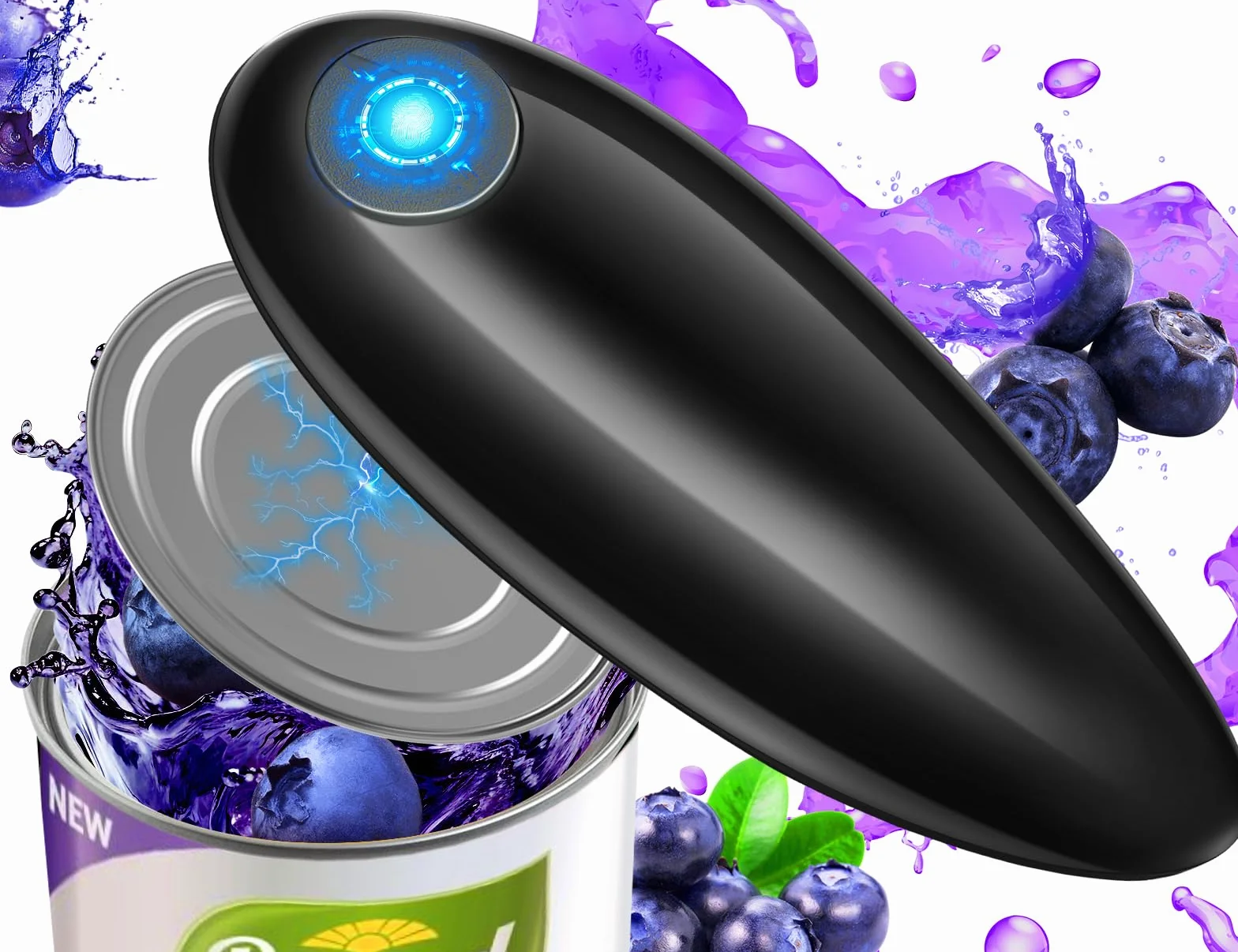 Abrelatas Eléctrico, sin Bordes Afilados al Abrir, Abrelatas Eléctrico One Touch para Personas Mayores, Giro 360° y Parada Automática, Abrelatas con Corte Lateral e Imán (Negro)