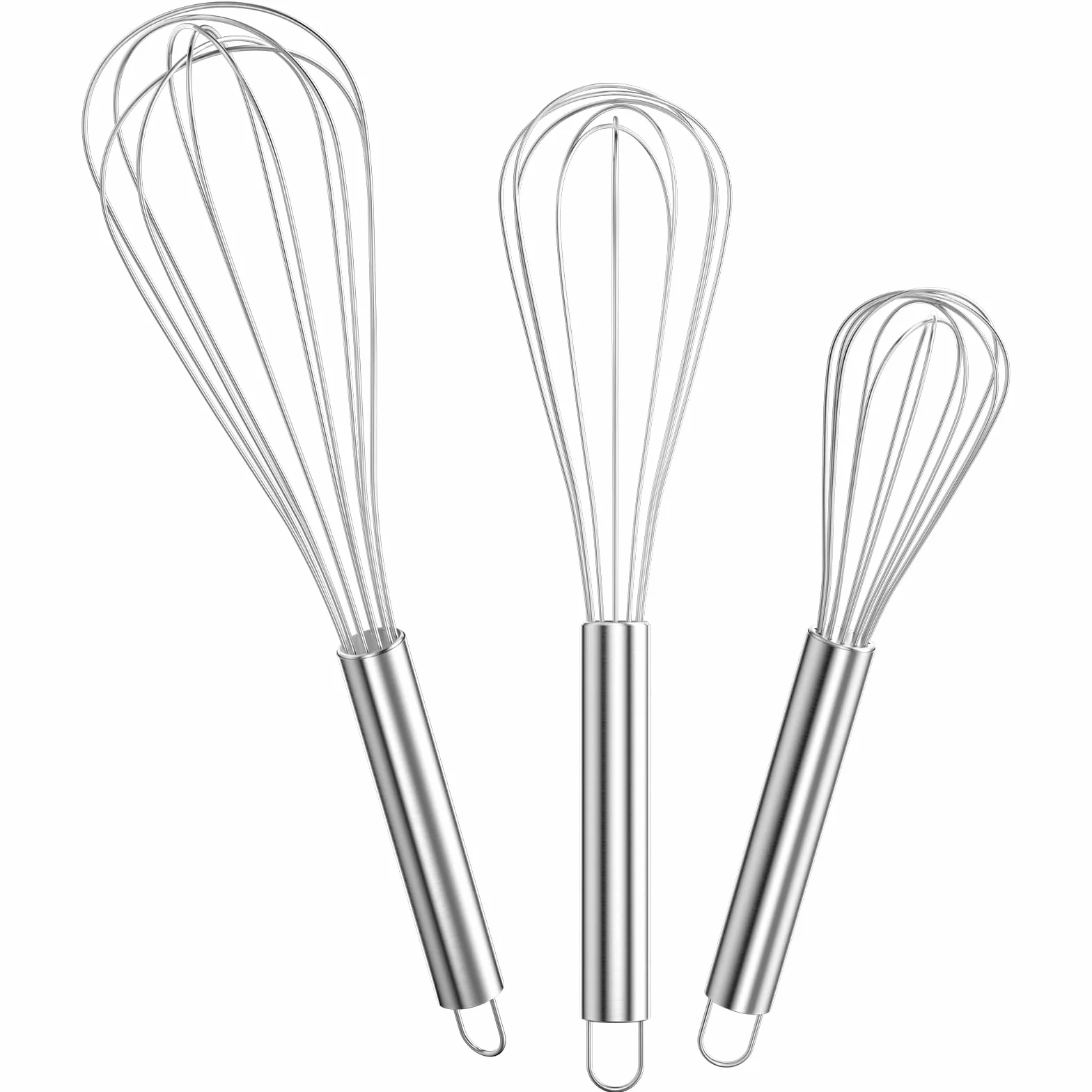 Newaner Batidor Manual de Huevos Profesional Acero Inoxidable , Varillas Cocina de 3 Piezas Incluye 21cm, 26cm, 29cm，Barillas Batir Manual para Mezclar, Revolver la Masa, Huevos, Espumar, Batir