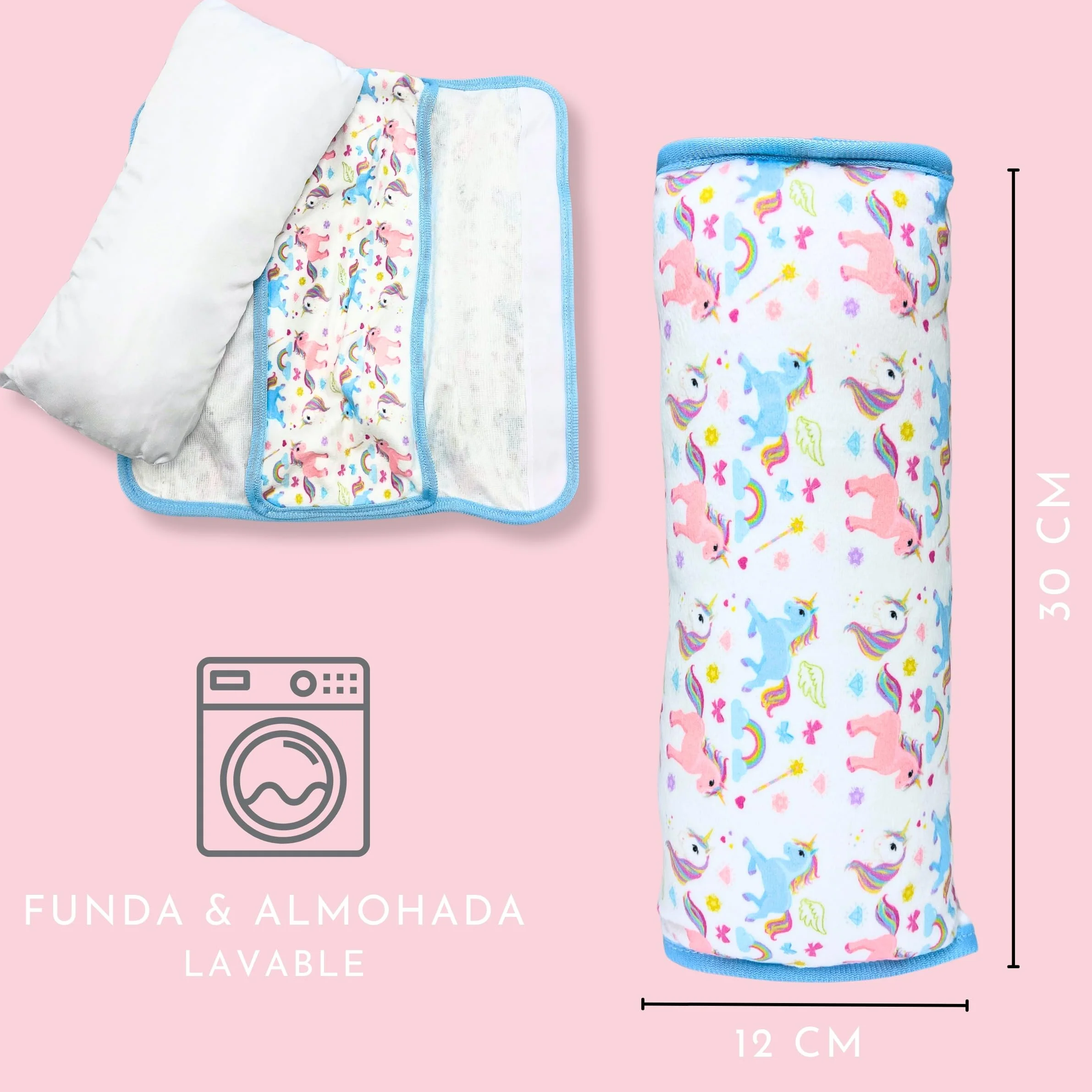 HECKBO Almohadilla para Coche Unicornio Lavable Suave Peluche 30x12 cm