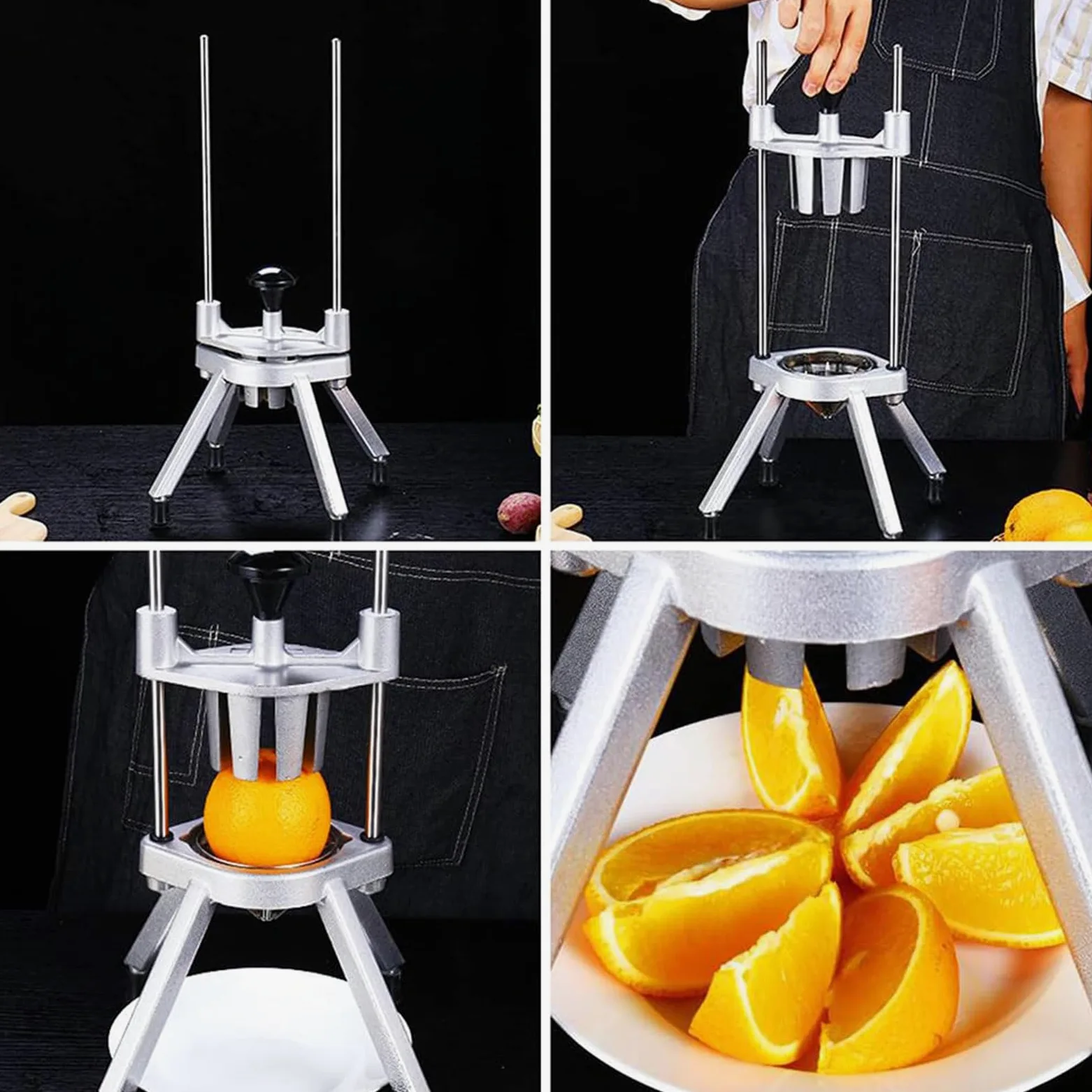 Cortador de frutas comercial, cortador manual de limón de acero inoxidable para bares, restaurantes, fiestas, cocina, 4/6/8/12 cuñas, perfecto para la preparación de alimentos