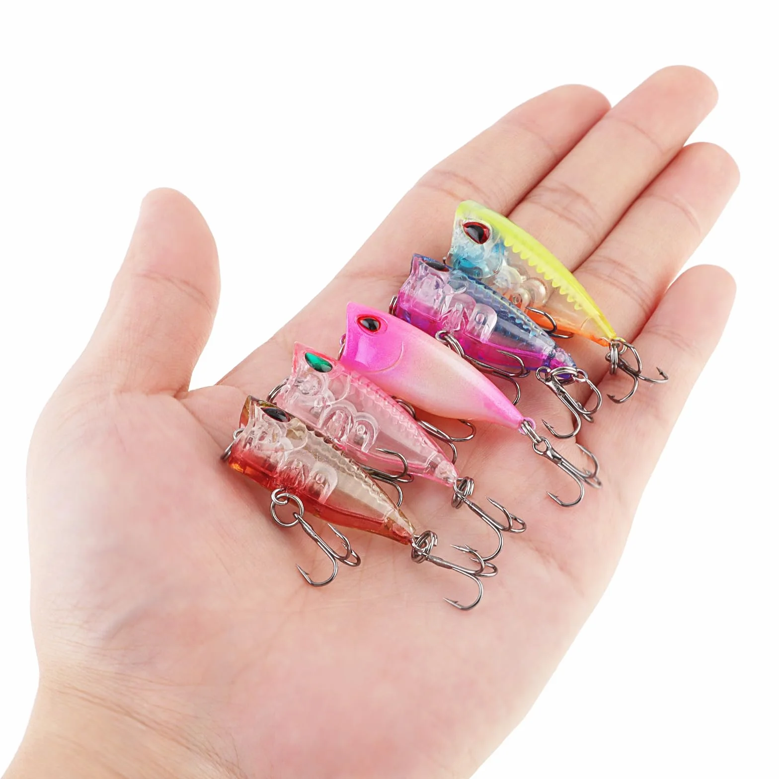 Juego de 5 señuelos de pesca Popper duros artificiales para Pike Bass Perch