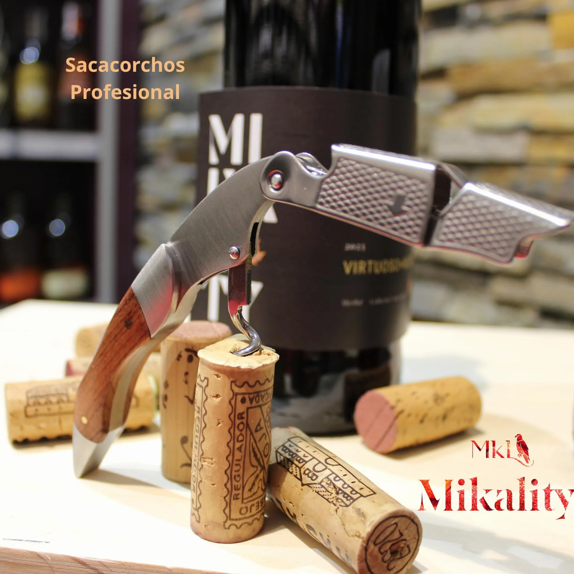 Abridor De Vino con funda, Sacacorchos Camarero, De Acero Inoxidable y Madera, Cuchilla Dentada, Abrebotellas, Accesorios De Vino profesional, Regalos, Cocina y Bar