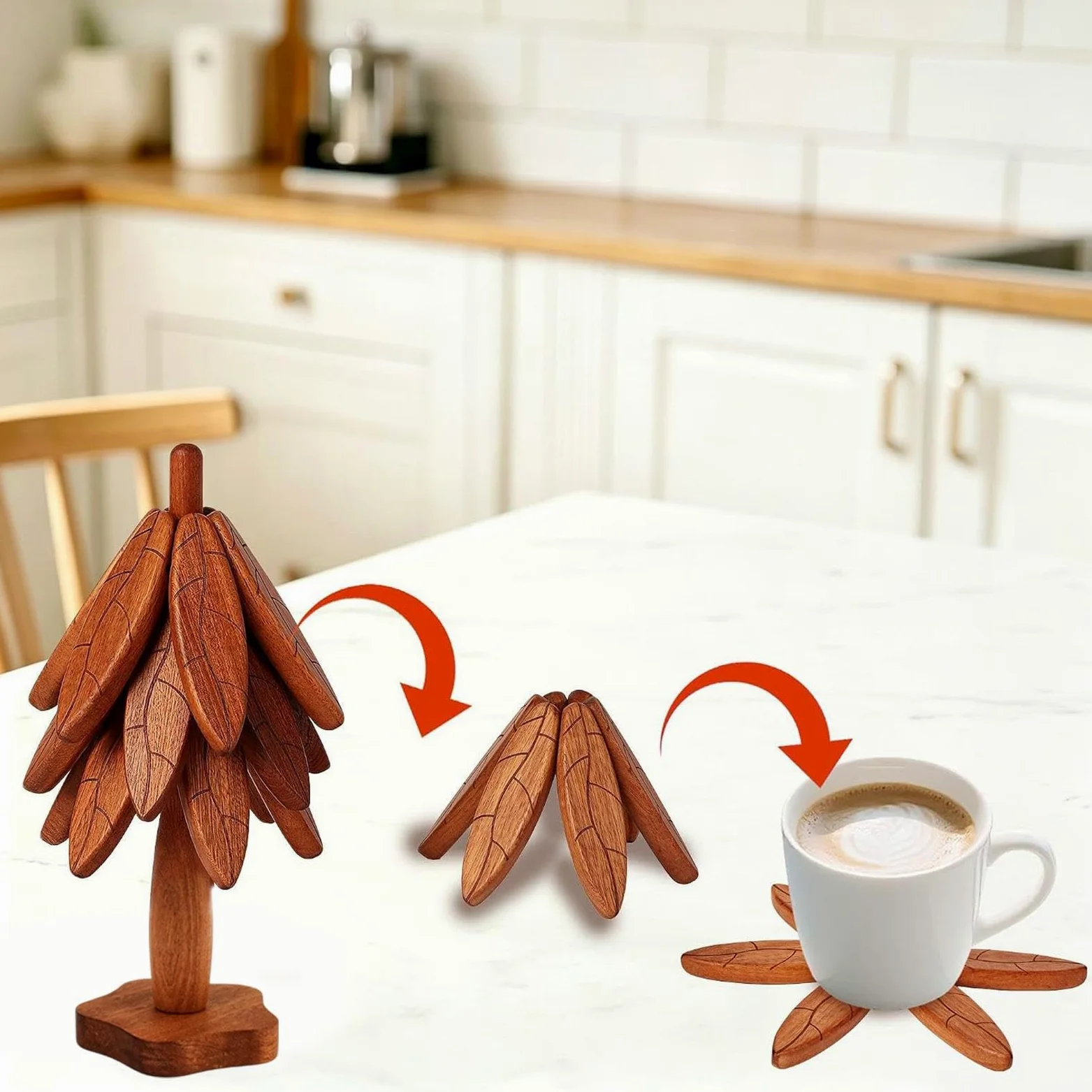 Juego Salvamanteles Árbol Madera 4 Posavasos navideños con Aislamiento | Salvamanteles De Árbol, Almohadillas Térmicas Para Platos Calientes Sartenes Cuencos Encimera Cocina Mesa Comedor H