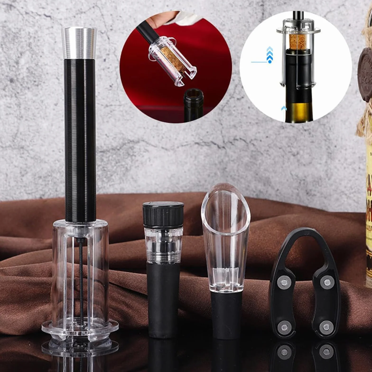 Wino on The Go - Juego de apertura de vino, juego de apertura de vino, bomba de presión de aire, abridor de botellas de vino, aguja de bomba de abridor de botellas de vino, abridor de vino simple de