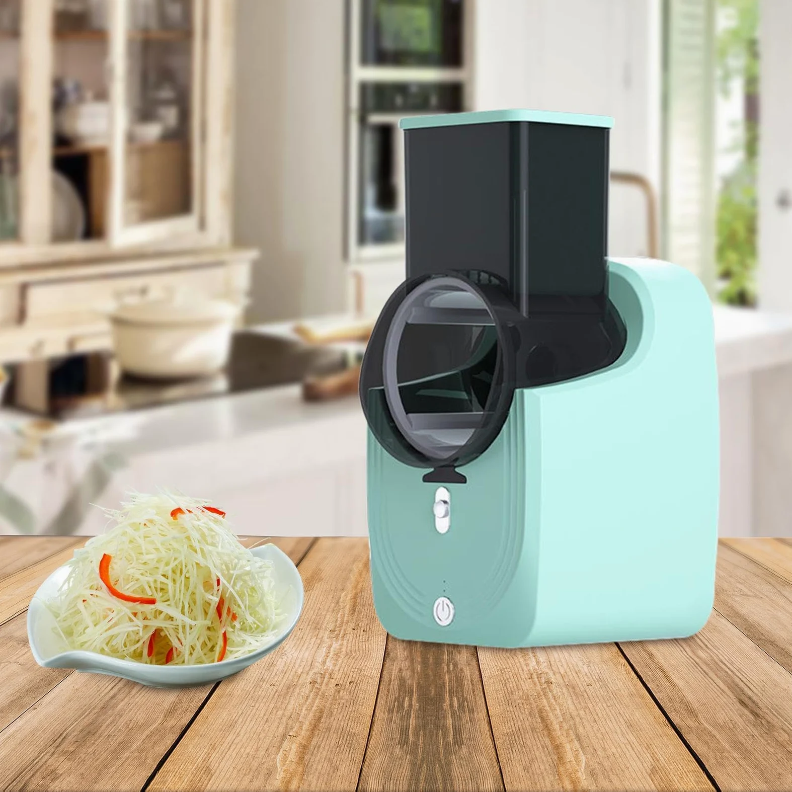 Rallador Eléctrico Rebanador Picador con 3 de Acero Inoxidable y Material Resistente Adecuado para Cocina Doméstica, Verde, Individual