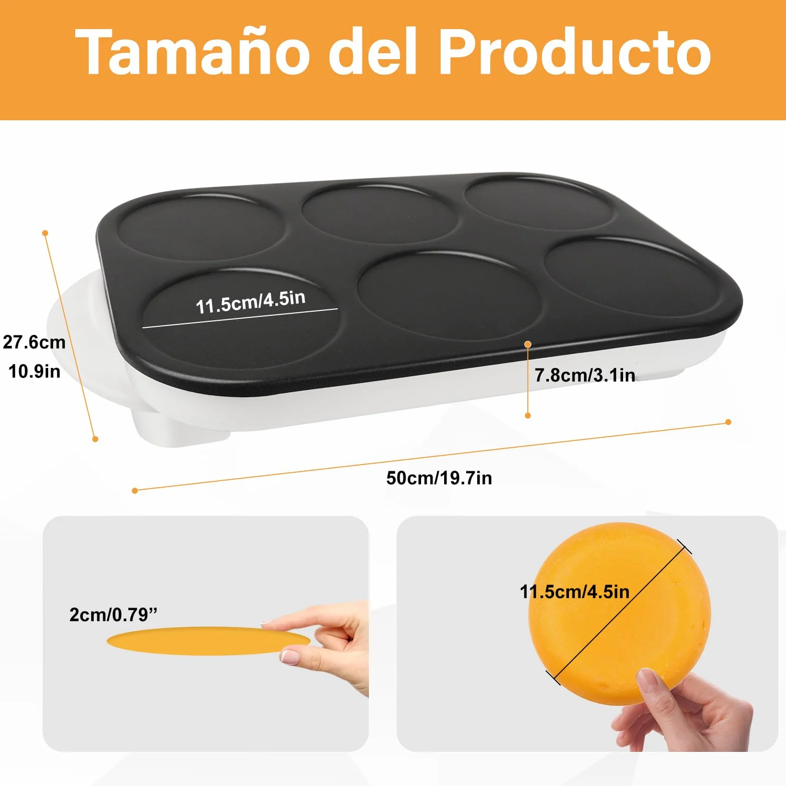 AEWHALE,Sartén para 6 Tortitas,Crepera Electrica con Revestimiento Antiadherente 1500 W,Blanco