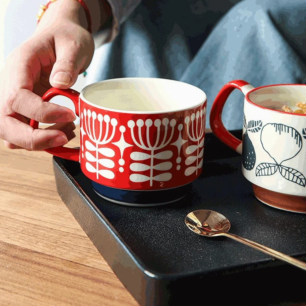 Generic Tazas de Café Tazas de Café de Cerámica Tazas de Café Clásicas Tazas de Café Pintadas a Mano, con Mango, Se Pueden Calentar por Microondas, para Bebidas Frías/Calientes/Blanco/300 Ml