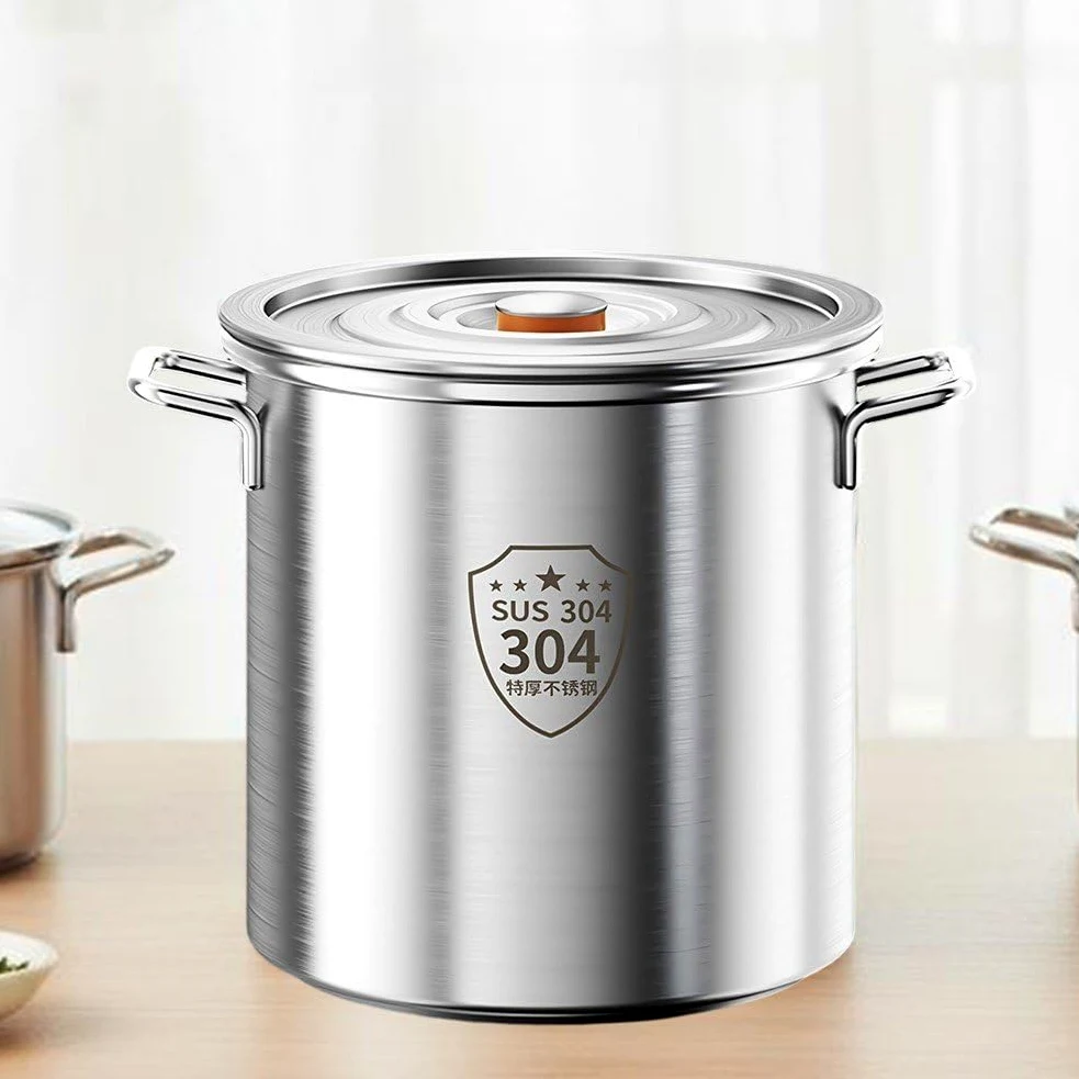Olla Grande De Acero Inoxidable 304 con Tapa, 10 litros, Ideal para Sopas, Guisos Y Cazuelas, Hogar Y Restaurantes.