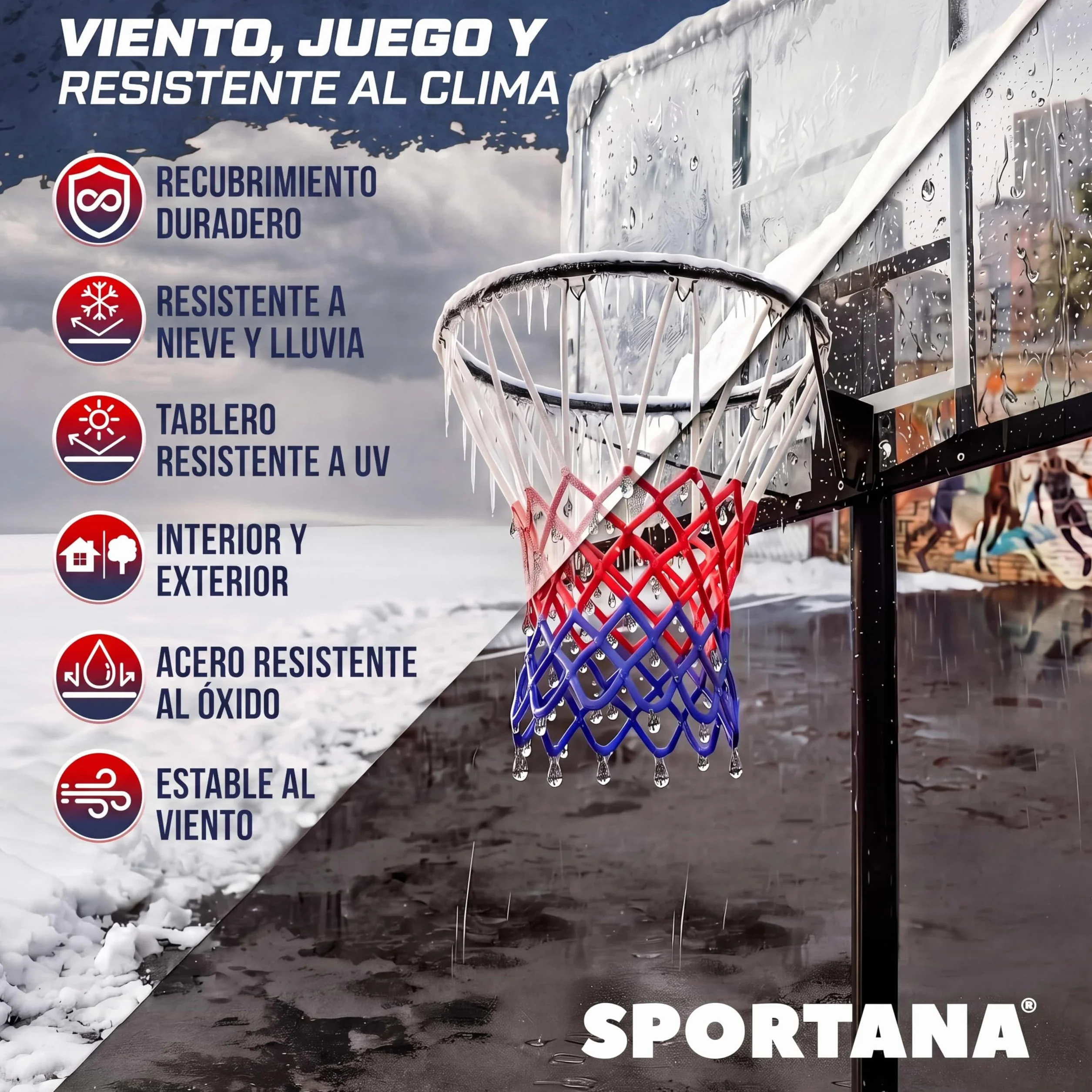 Canasta Baloncesto Exterior Altura Regulable 135-305 cm Soporte Portátil Base Rellenable 60 kg Aro Amortiguador Ø45 cm