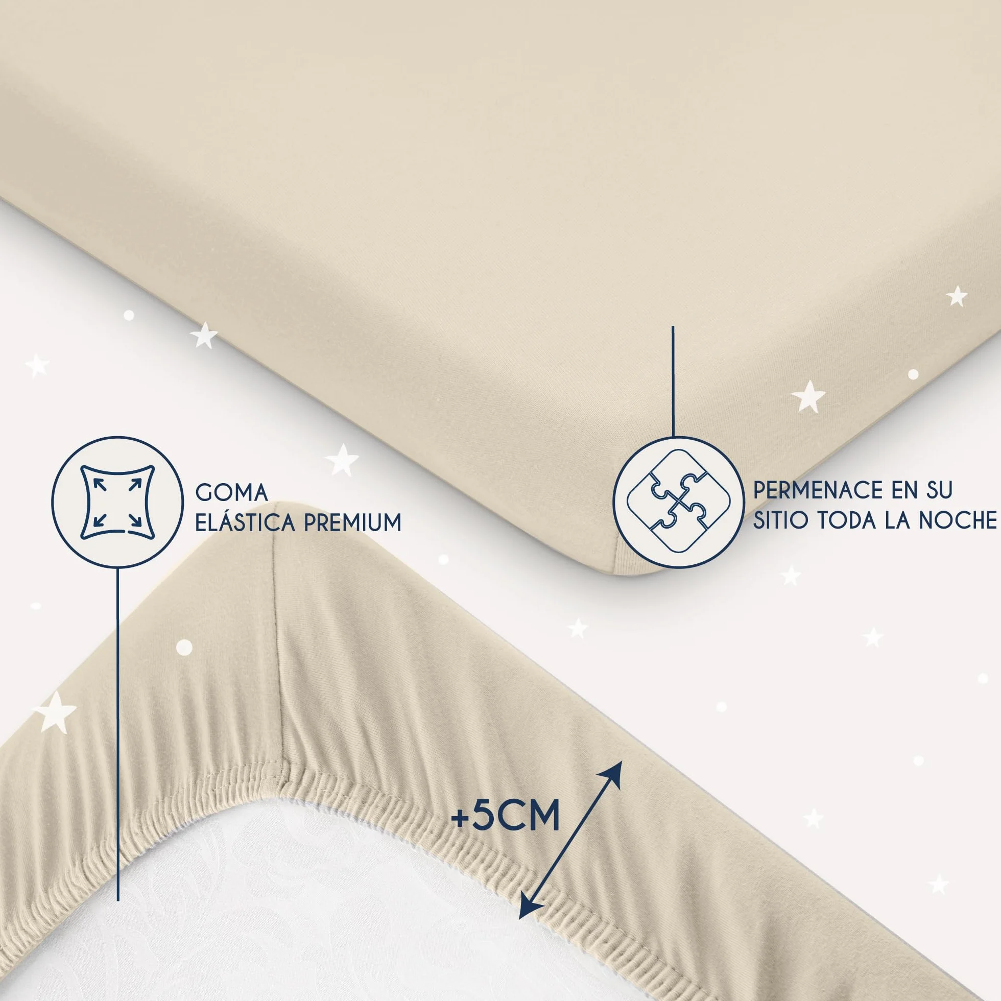 Dreamzie - Juego de 2 Sabanas Cuna 60x120/70x140 Algodon Ajustables - Oeko Tex Certificado - Beige - Sabana Bajera Cuna 60x120/70x140 Algodon 100%