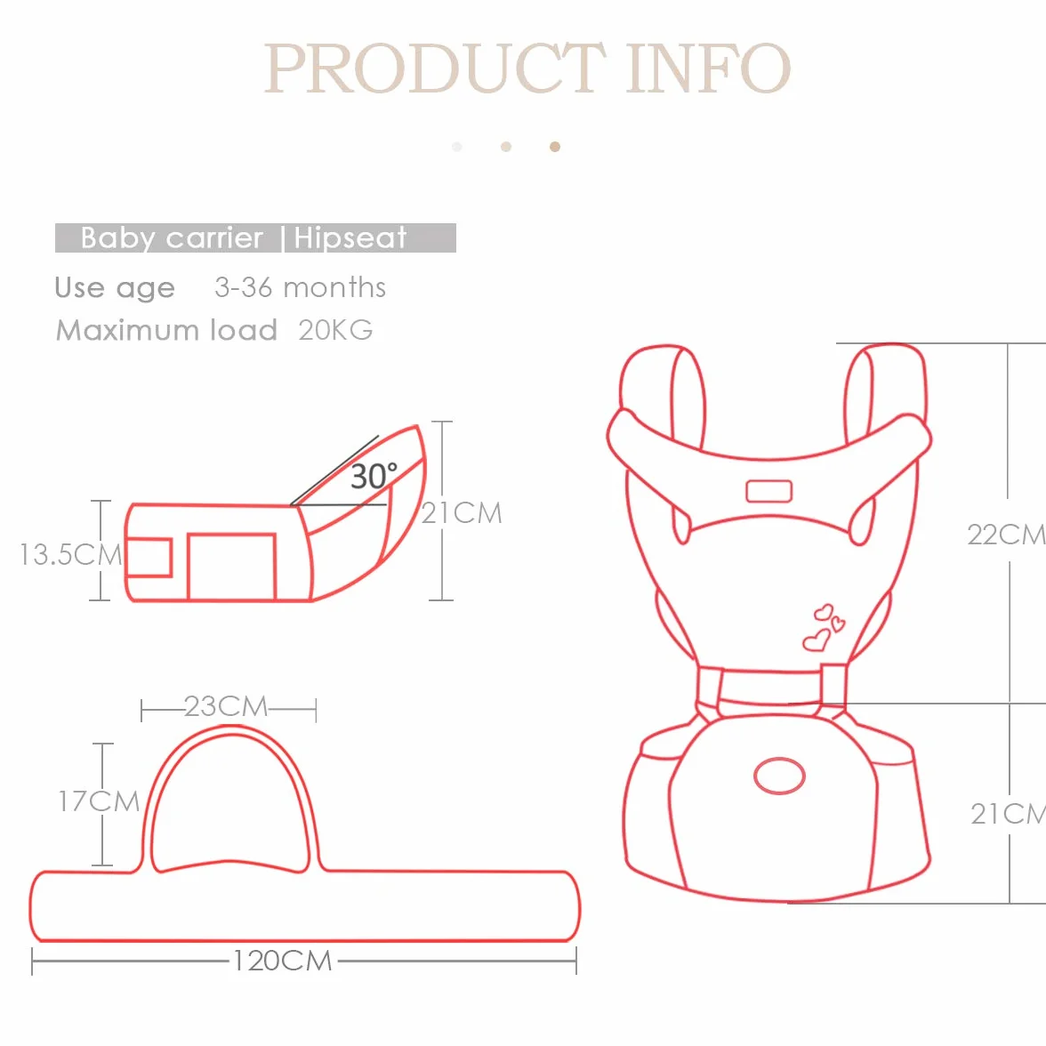SONARIN Front Premium Hipseat Baby Carrier, Multifuncional, Ergonómico, Algodón, Gris