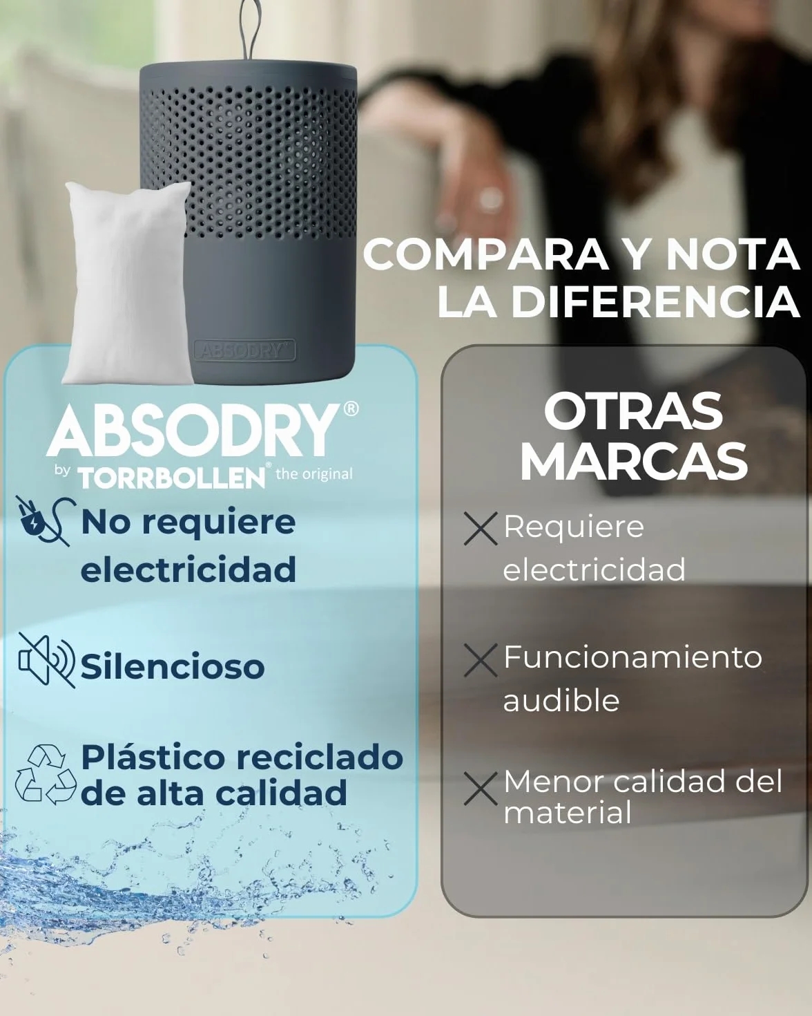 AbsoDry - Recambio Deshumidificador 2x600g - Compatible universalmente - Pastillas antihumedad recambio - Evita el olor y absorbe humedad - Absorbente de humedad en granulado