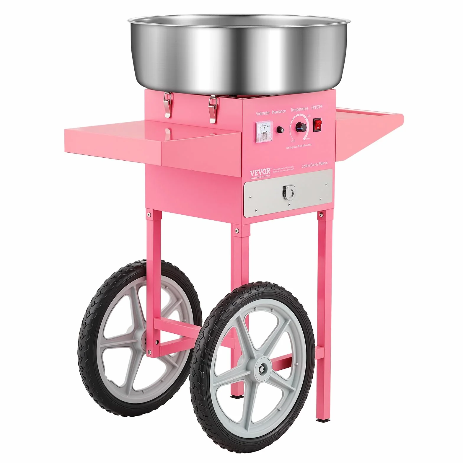 VEVOR Máquina Eléctrica de Algodón de Azúcar con Carro, 1000 W, con Recipiente de Acero Inoxidable de 52 cm, con Cuchara, para Hogar, Cumpleaños, Fiestas Familiares, Rosa, 819 x 520 x 855 mm