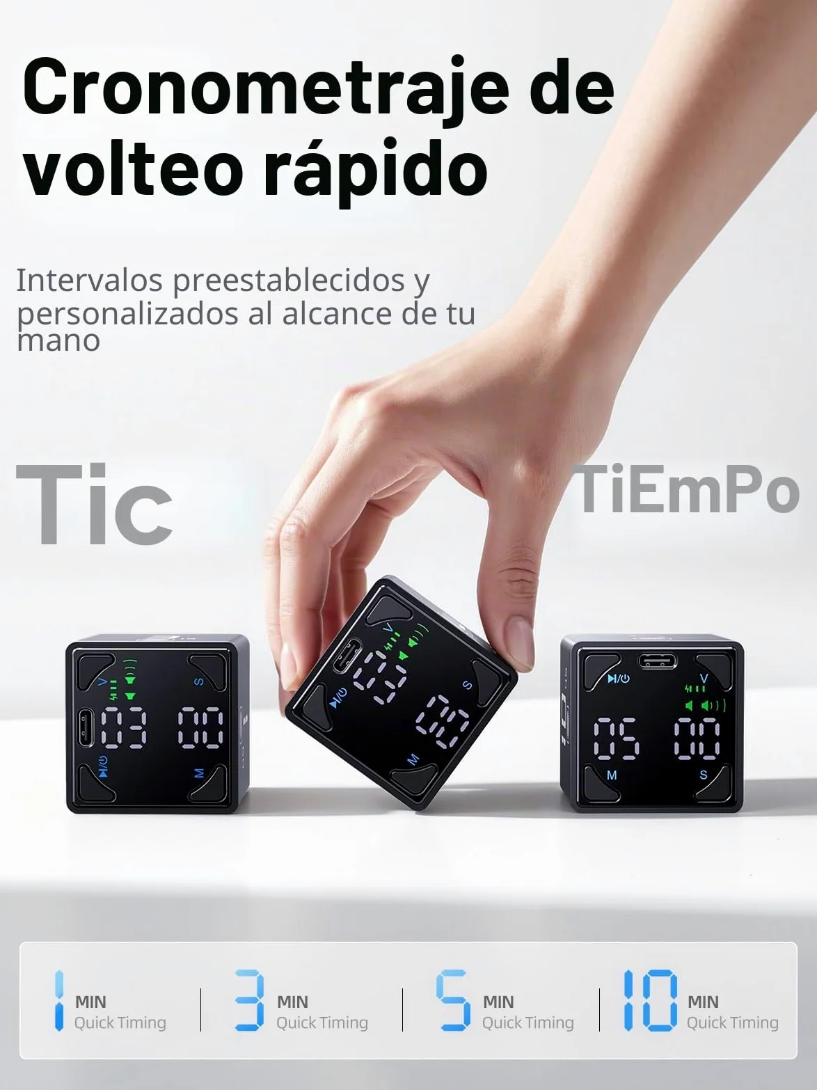 Ticktime Pomodoro Timer para Enfoque, Estudio, Trabajo, Tareas, TDAH,Cocina | Timer Pomodoro, Flip 1/3/5/10/15/25/45/60 min Countdown, Timer y Cronómetro, Pantalla Clara, 3 Avisos, Flip Pausa y Reanuda