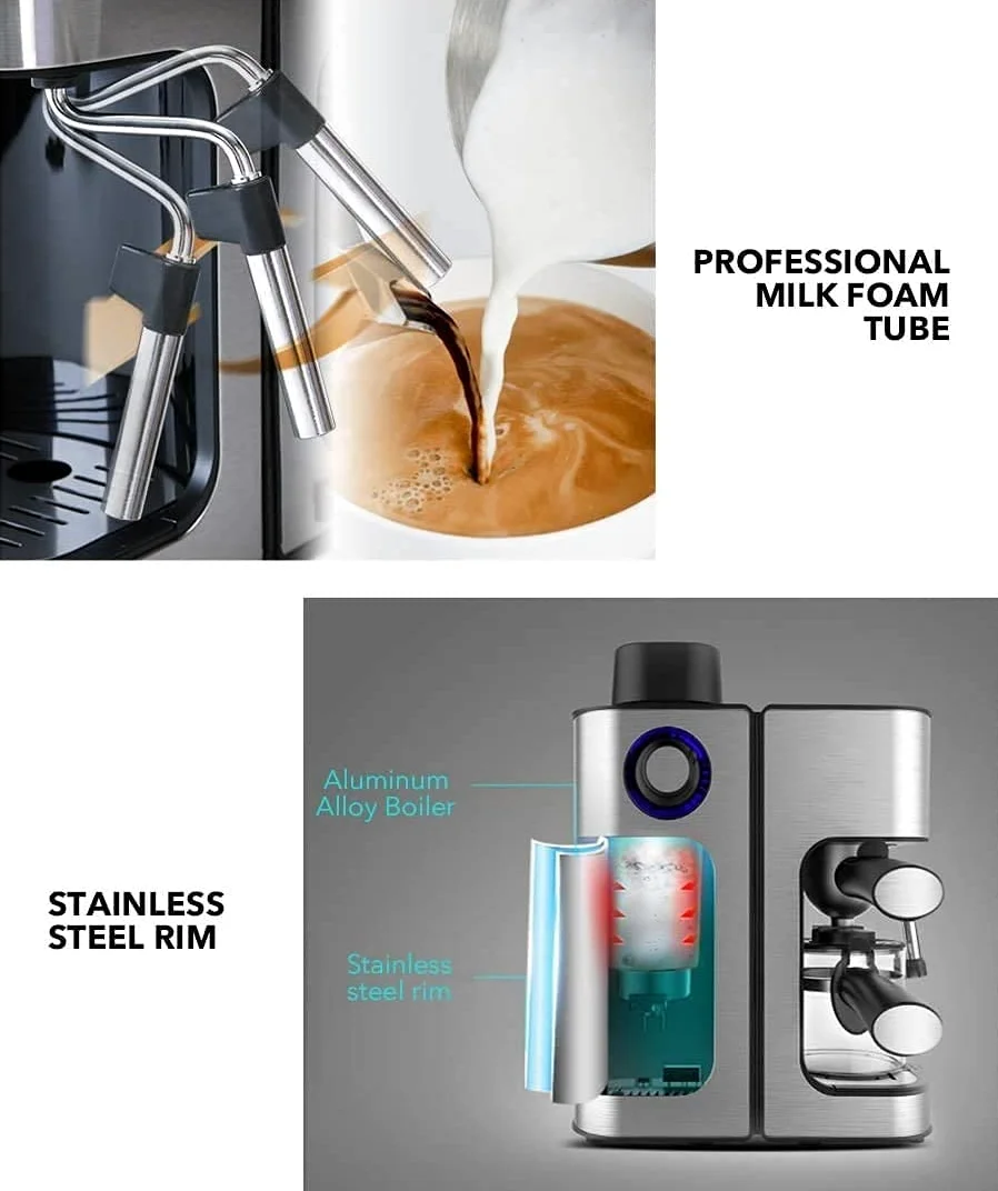 Vaporizador de Leche Batidora de Leche Calentador de Leche Máquina de café espresso multifuncional para hacer capuchino con vaporizador de leche, juego de paquete de barista con espumador de leche i