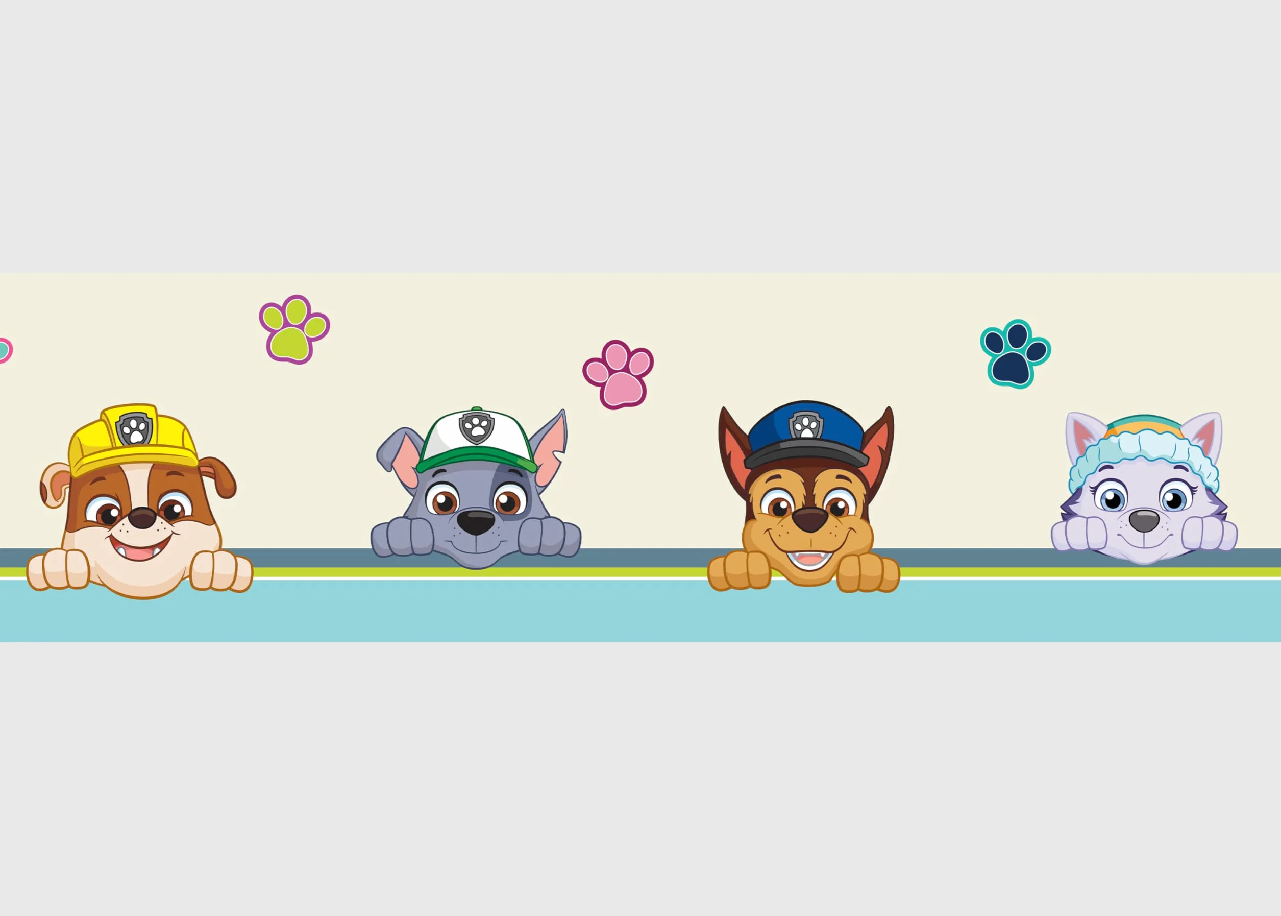 AG Design AWBD 8008 - Cenefa autoadhesiva de la Patrulla Canina con texto en alemán "Sei Glücklich", decoración de pared para niños y niñas, multicolor, ancho 500 cm x alto 14 cm