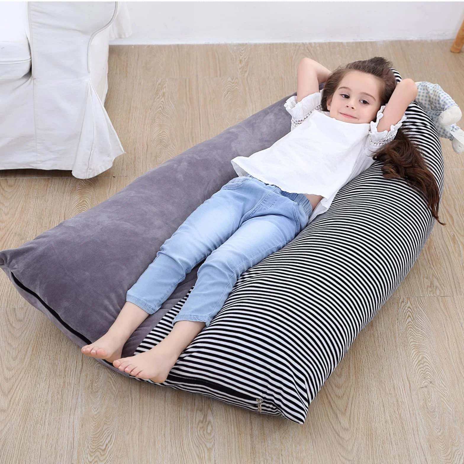 Bolsas de Frijoles de Almacenamiento de Juguetes de Peluche, Silla Plegable Suave, Cubierta de Asiento de sofá para niños, niños de Gran Capacidad Gris