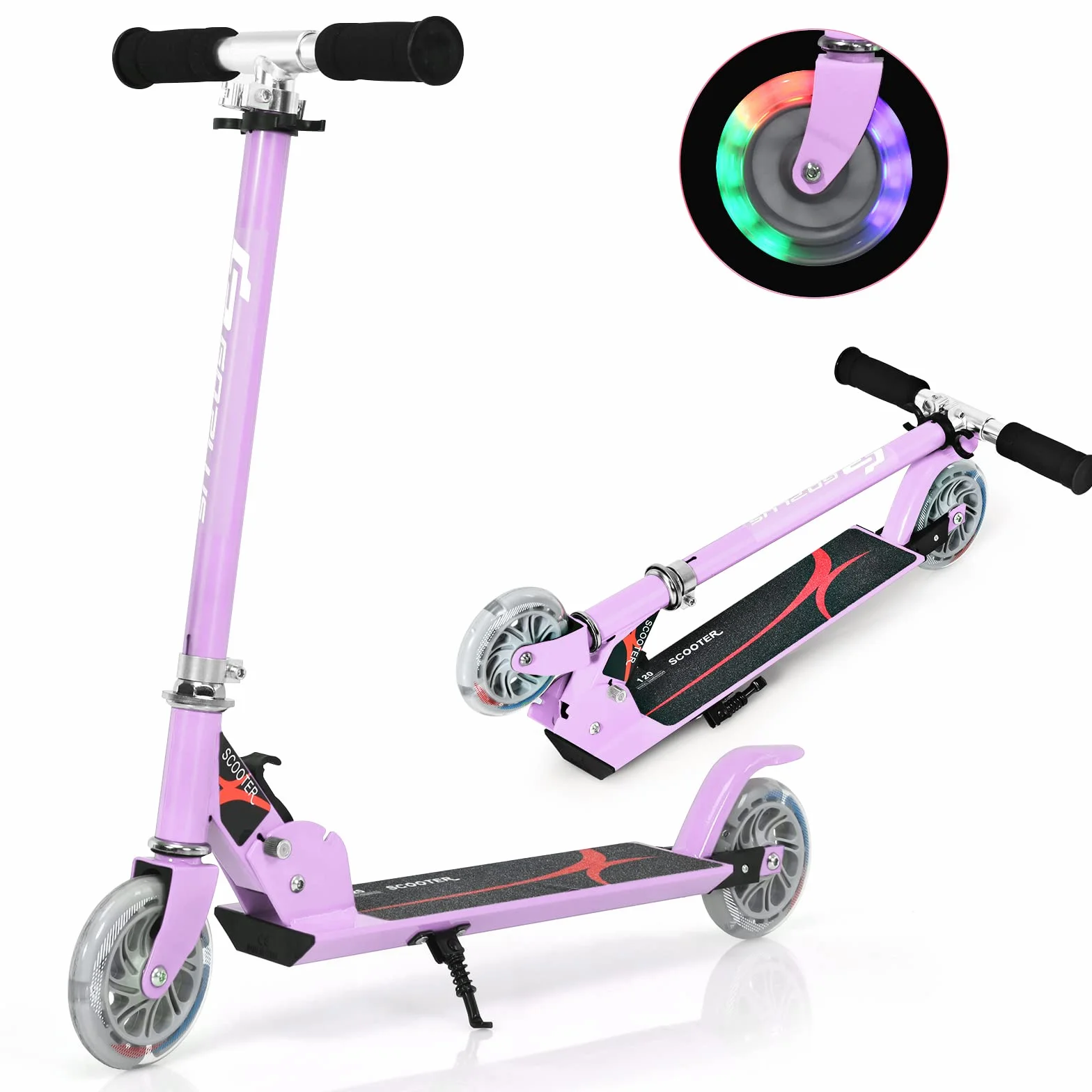 KOMFOTTEU Patinete para Niños 2 Ruedas LED Plegable Aluminio Altura Regulable Scooter Infantil Carga 70 kg 4+ Años
