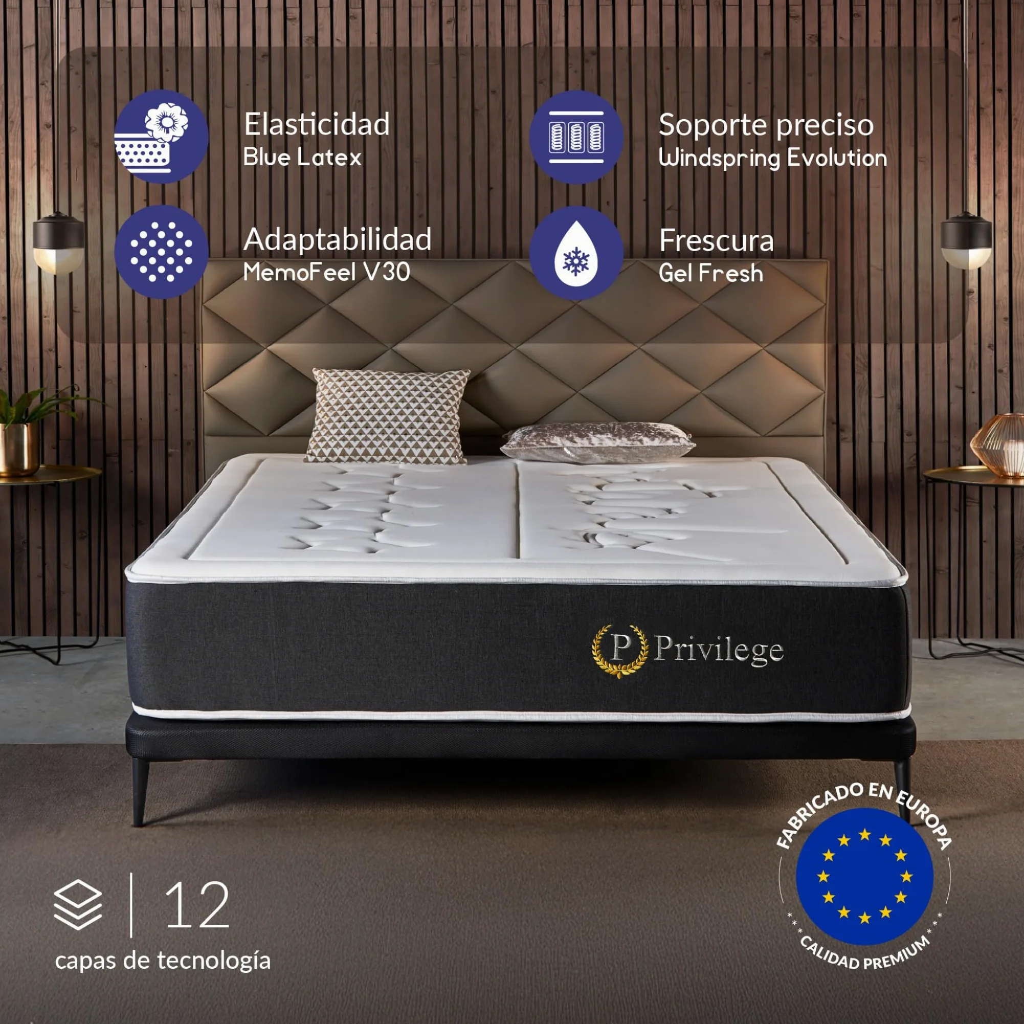 Naturalex - Privilege - Colchón 150x190 cm Núcleo Híbrido - 30 cm | Híbrido Muelles Ensacados y Viscoelástica - Espuma HR y Blue Látex - Ergonómico, Transpirable, Gran Adaptabilidad - Semifirme