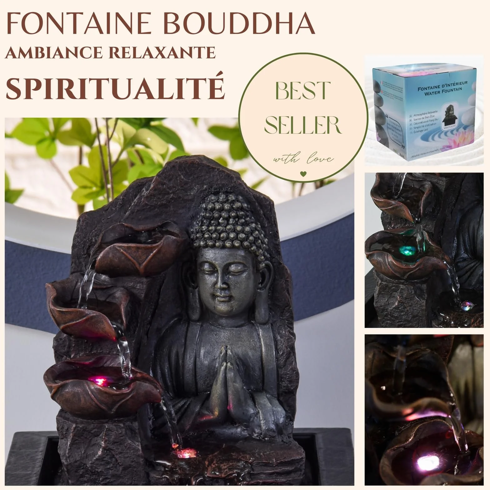 Zen'Light SPIRITUALITE Fuente de polirresina marrón Oscuro 21 x 21 x 26 cm