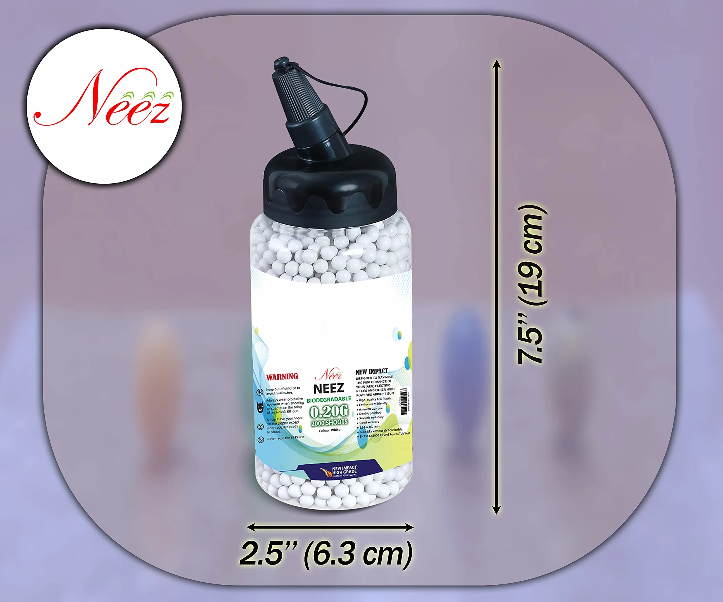 Neez Bolas Airsoft - Plastico Paintball Balas para Pistolas, Fusil, Armas - Bio BBS Bola 6mm 0,20 g BB Pellets 1000, 2000, 5000, 10000 Munición