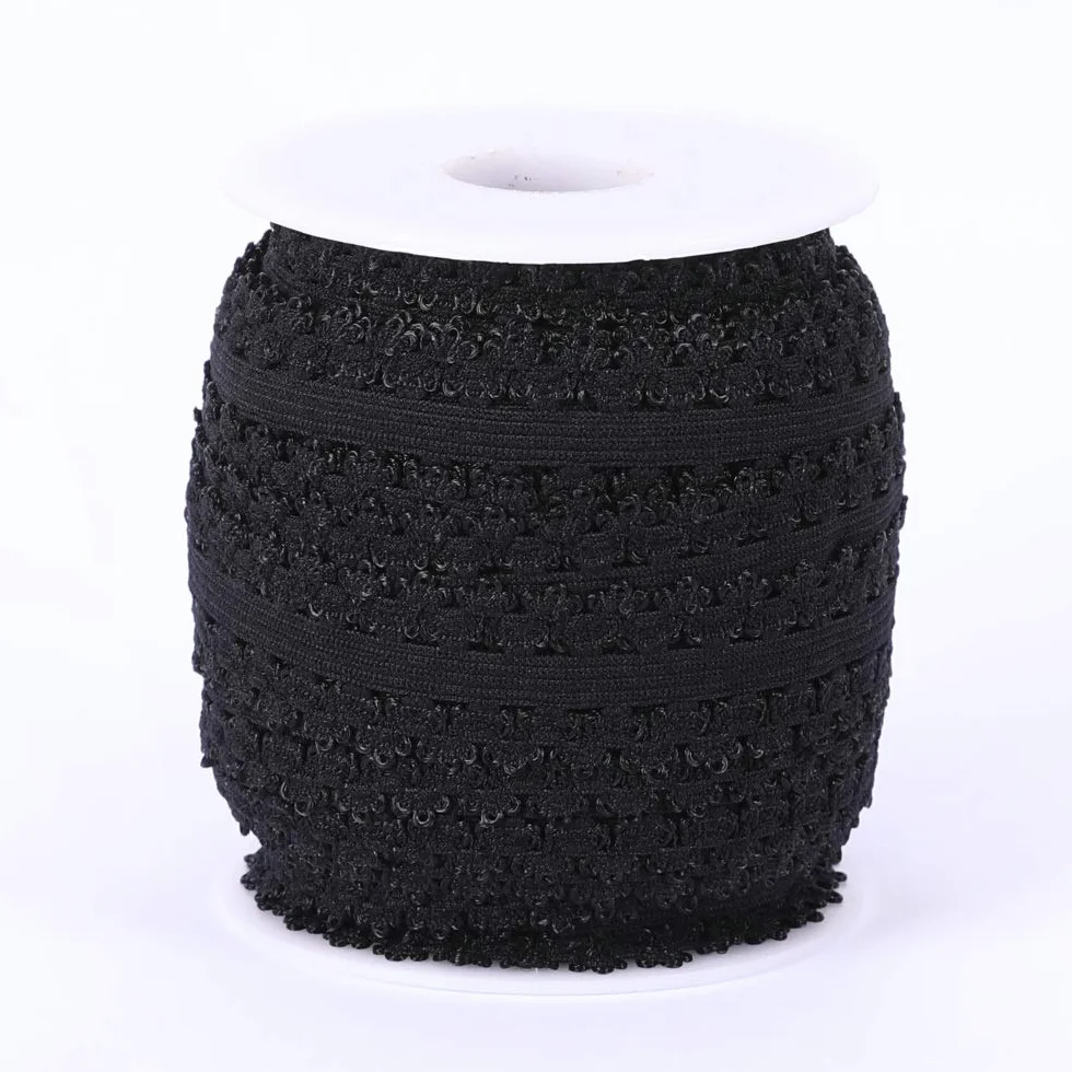 Un rollo de 16 yardas de encaje elástico con borde de picot de 3/4 pulgadas, bordes volantes, cinta elástica, encaje para diademas (negro)