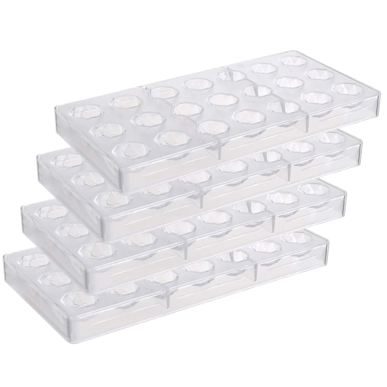 YOPAY 4 moldes de policarbonato para hacer caramelos de chocolate, bandeja en forma de diamante para mousse, gelatina, Pralines, trufas, dulces, bombones, galletas (transparente)