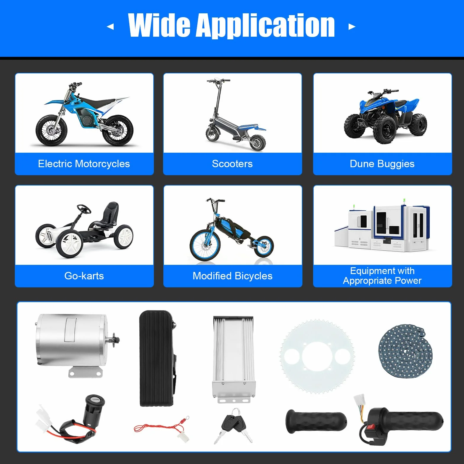 Kit de motor DC sin escobillas 48-72V 3000W 4900 RPM IP33 para E-Bike, bicicleta