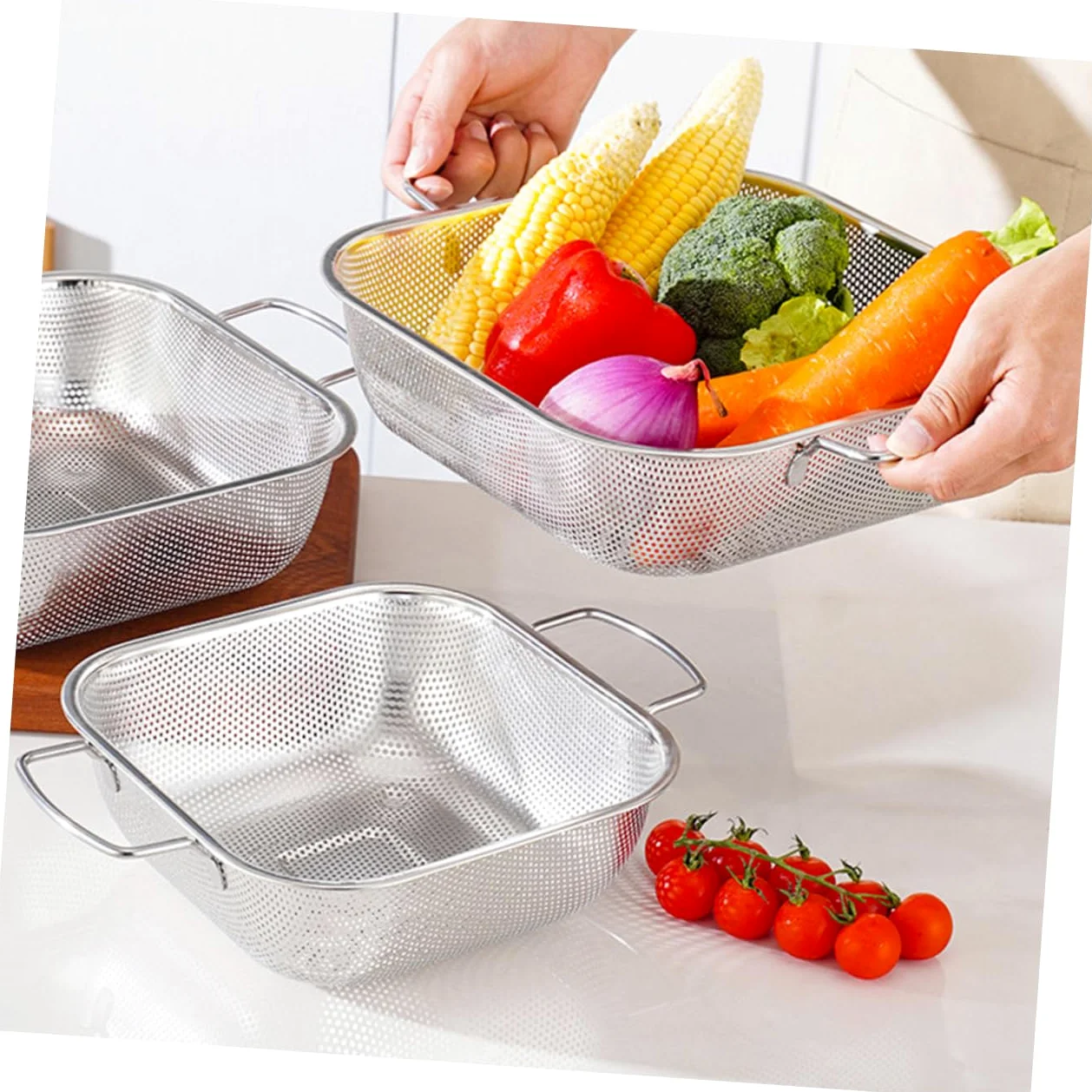 Colador Inoxidable Con Escurridor Para Pasta Cesta Drenante Multifuncional Para Cocina y Lavavajillas