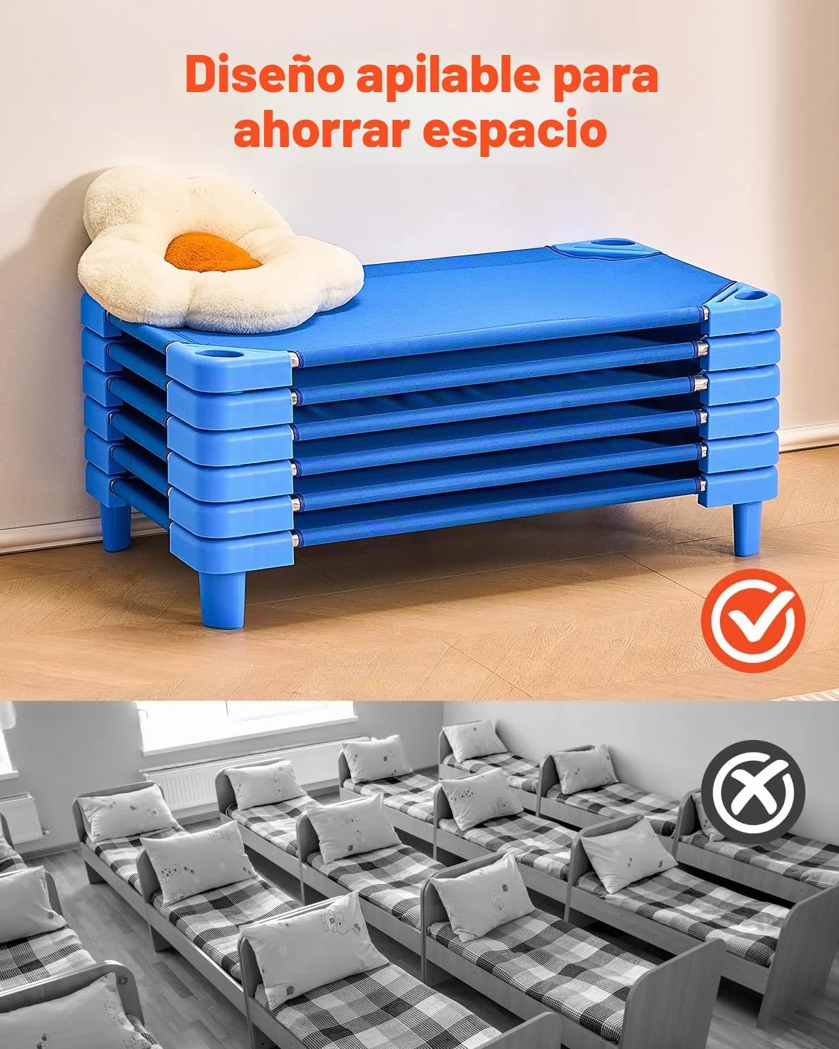 VEVOR Cuna Apilable para Niños 6 Piezas Cuna Portátil para Siesta de Niños 102x57 cm Cunas para Guardería para Niños Camas para Guardería en Aulas Preescolares para Dormir, Descansar, Siestas, Azul