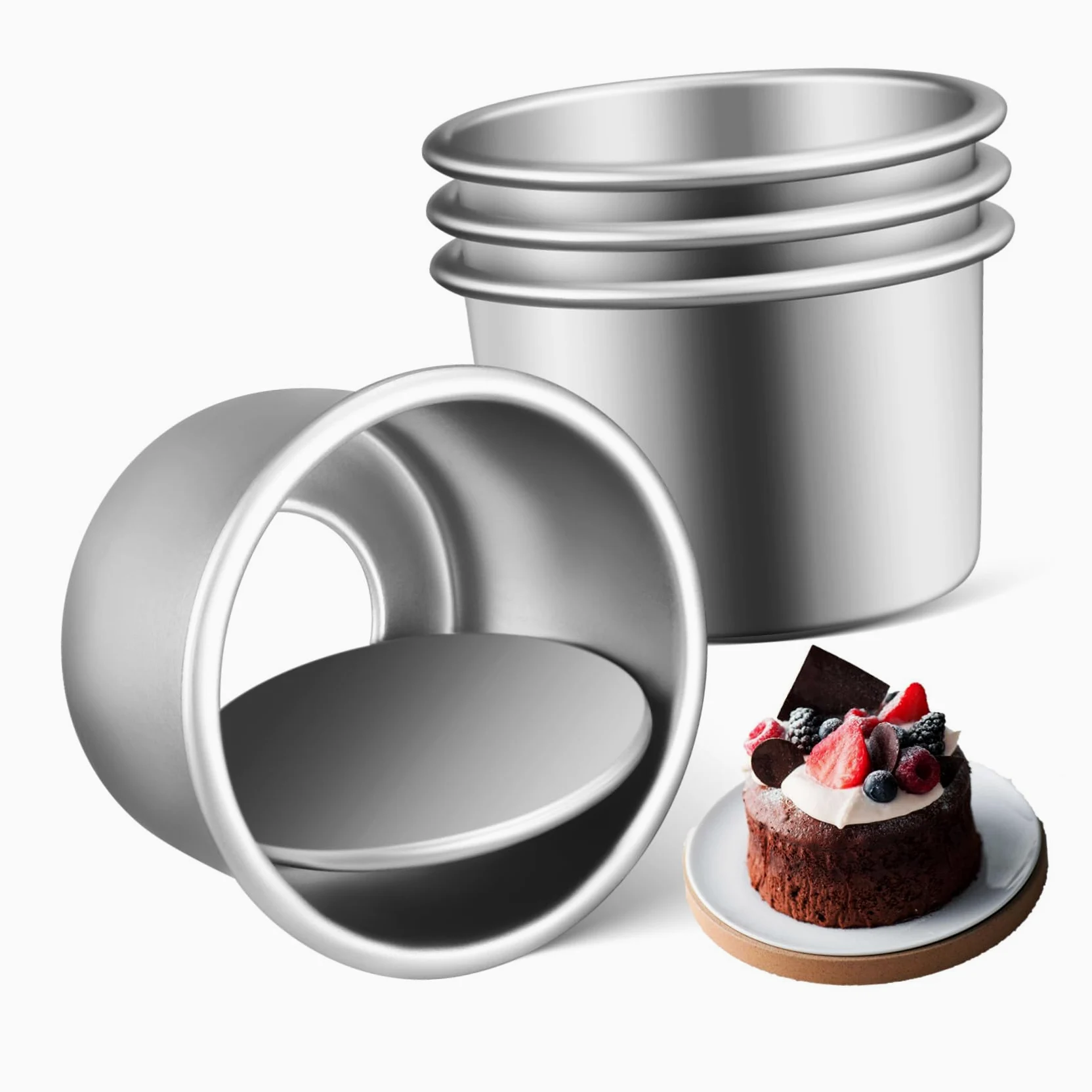 DOITOOL 20 Piezas Molde Redondo para Tartas con Fondo Extraíble de Unidades de Aluminio para Hornear Quesos Mousses y Pasteles Pequeños para Cocina y Celebraciones Familiares