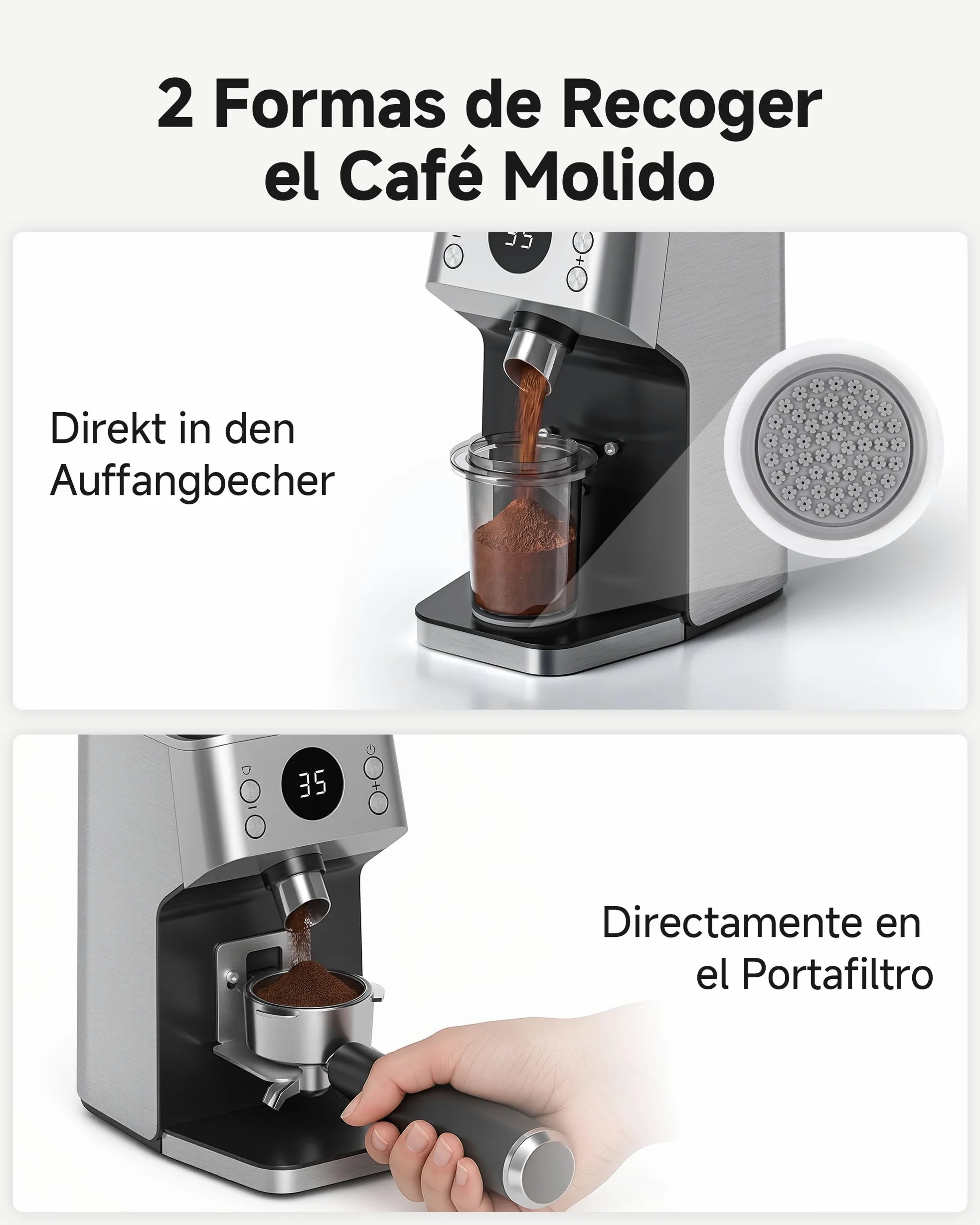 AAOBOSI Molinillo de Café Eléctrico, 45 Niveles, Muelas Cónicas de Acero | Sistema Antiestático Plasma, memoria, tiempo/tazas programables, depósito de 300 g, para espresso y café filtrado