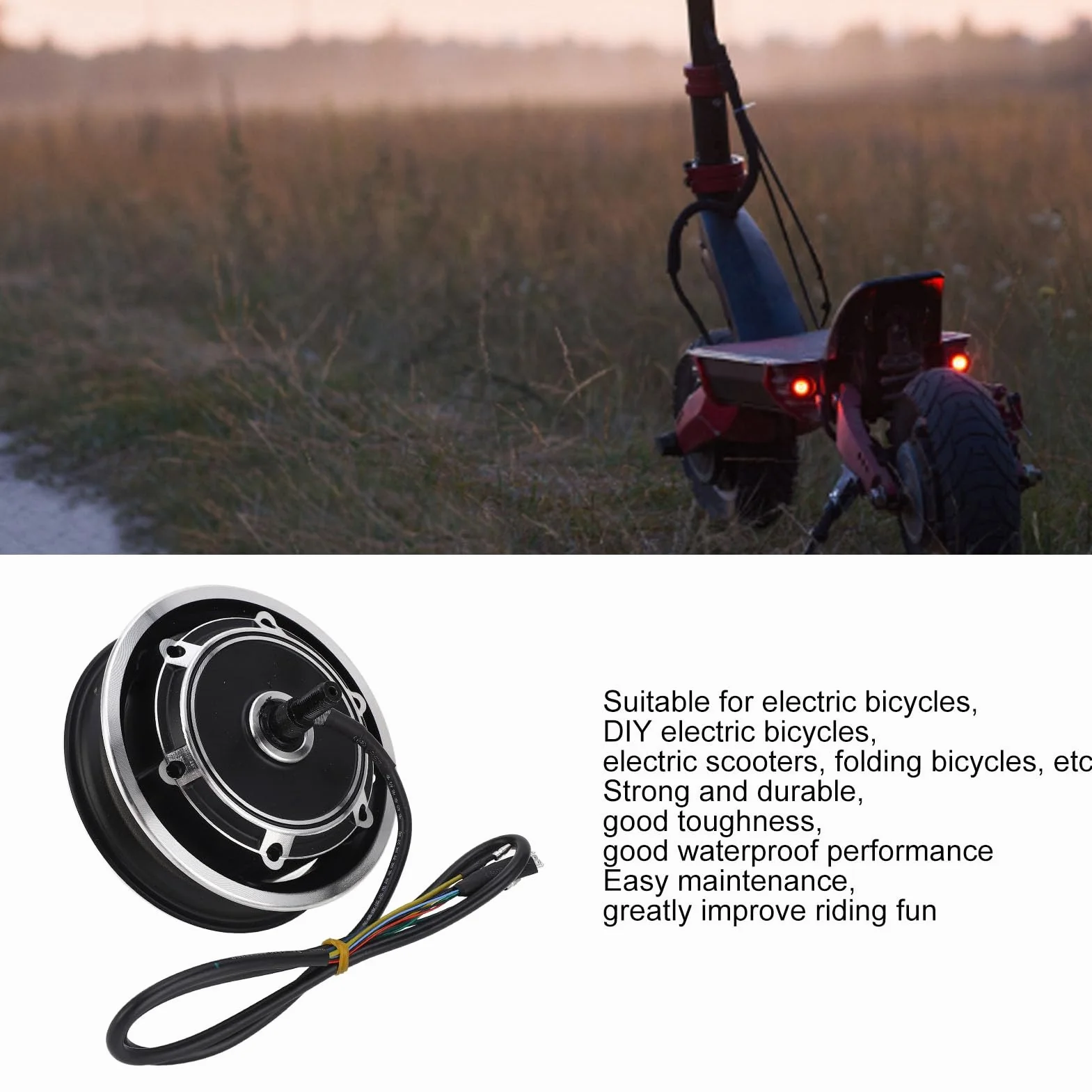 Motor de Cubo de Scooter Eléctrico 48V 1000W sin Escobillas Freno de Disco 10 Pulgadas