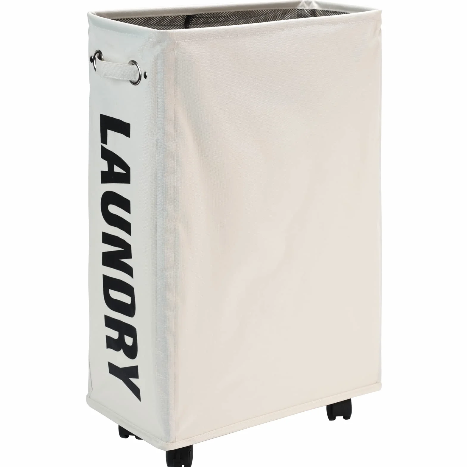 DOKEHOM 25-Inch Slim Cesta de Lavandería con Ruedas, Cesto Colapsable, Almacenamiento Esquina Beige