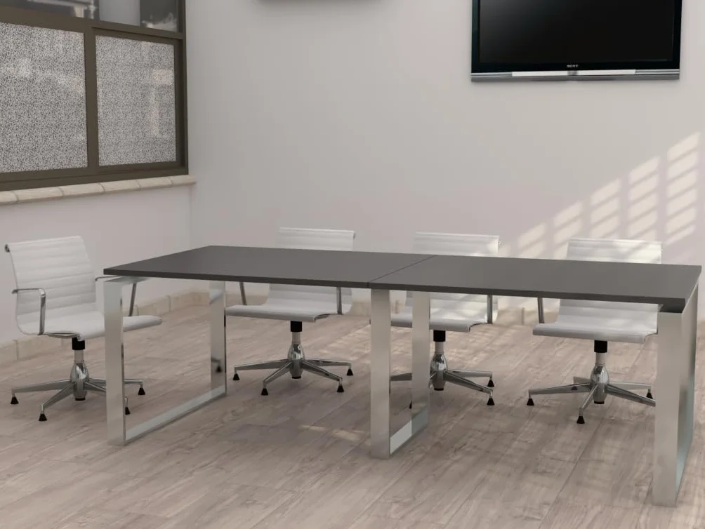 Mesa de Reuniones, Conferencias y Oficinas. Estructura metálica con Marco Cerrado Color Cromado (240x100). Fabricado en España. Envio a Toda la Península. (Roble Azabache)