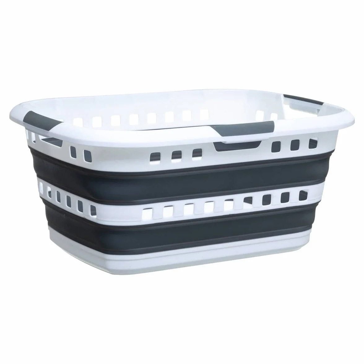 5 five simply smart 5five - Cesto de Ropa Plegable de 45 l - 3 Asas ergonómicas - Cesto de Ropa retráctil Rectangular - Gran Capacidad - Gris y Blanco