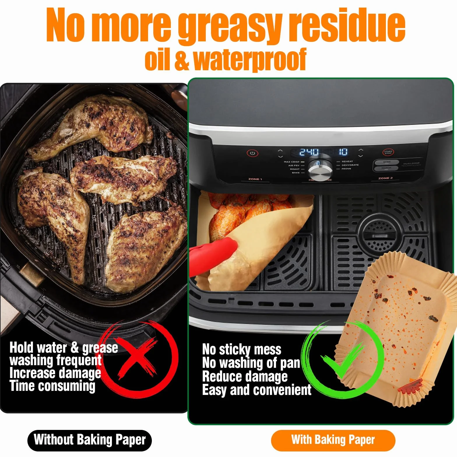 200 Piezas Papel Freidora Aire, Papel para Air Fryer Cosori Dual Blaze TwinFry 10 L/Ninja Air Fryer AF500EU 5,2-10,4 L/Cecotec Cecofry Dual 9000 9 L, 10 L y 11 L, Accesorios Airfryer
