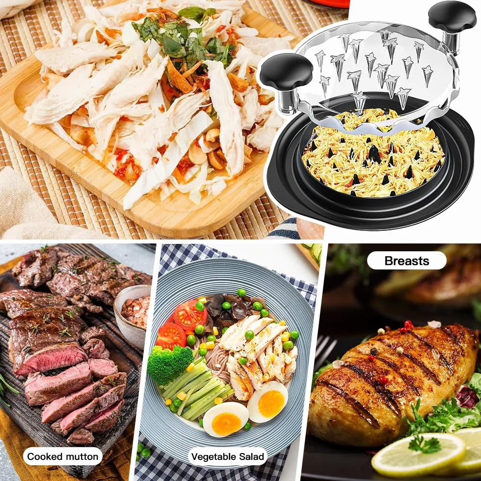 Desmenuzador de pollo,25 cm, mango ergonómico, sin BPA,picadora de pechuga de pollo visible,Trituradora de Pollo con Tapa Transparente,para carne de res molida, cerdo y pollo