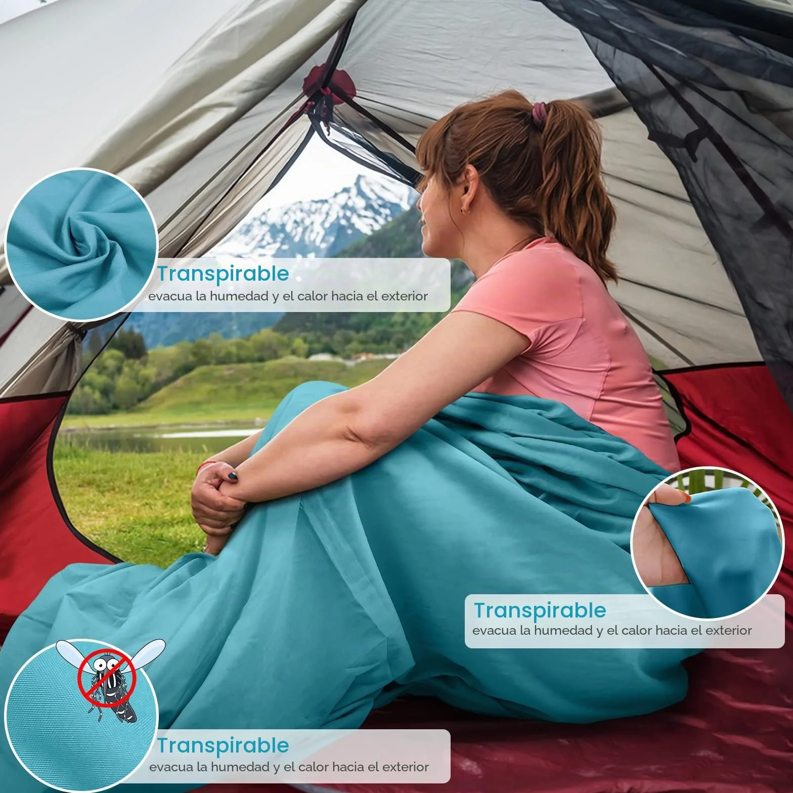 Saco de Dormir Ultraligero 2en1 XL-95 x 220 cm Sábana de Viaje de Microfibra con Compartimiento de Almohada