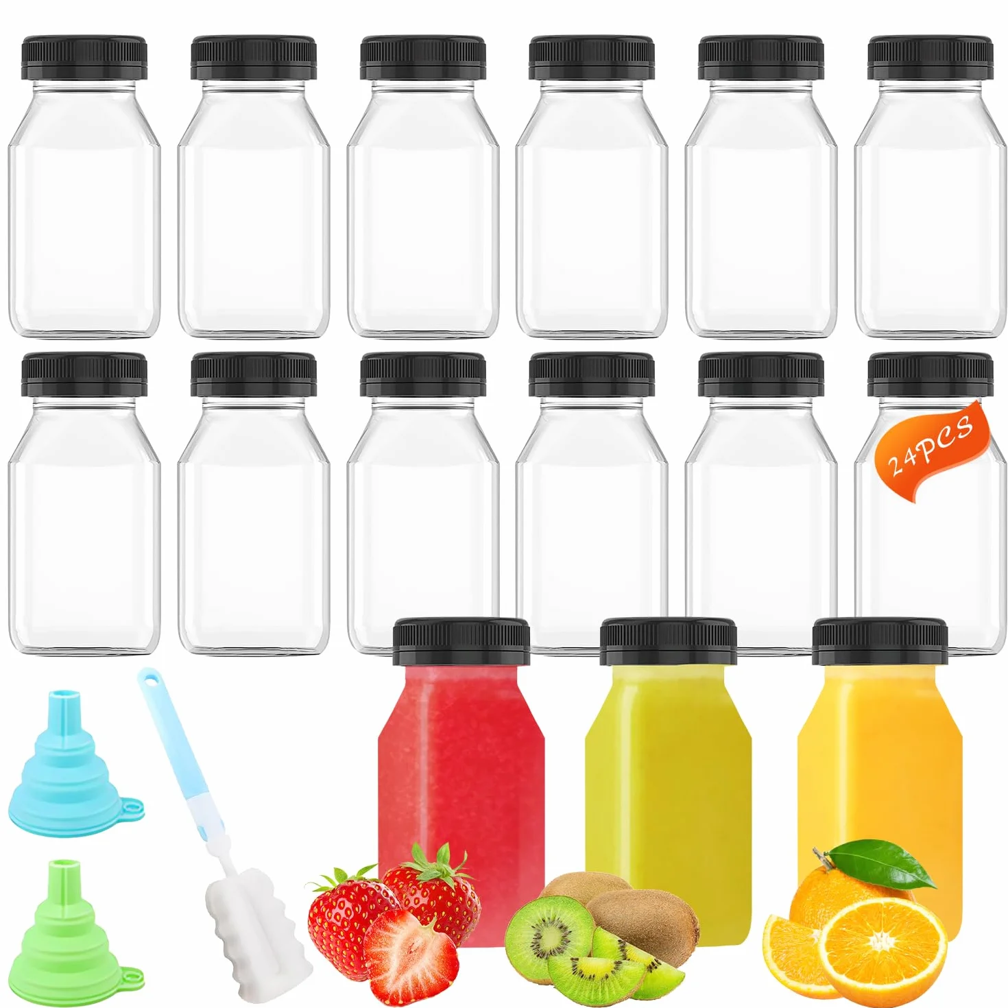 24 Piezas Botellas Plástico Pequeñas con Tapas 120 ml Mini Botella de Bebida Vacía Botellas Zumo Reutilizables Botellas para Shots Transparente para Agua Jugo Batidos Leche Bebidas Caseras