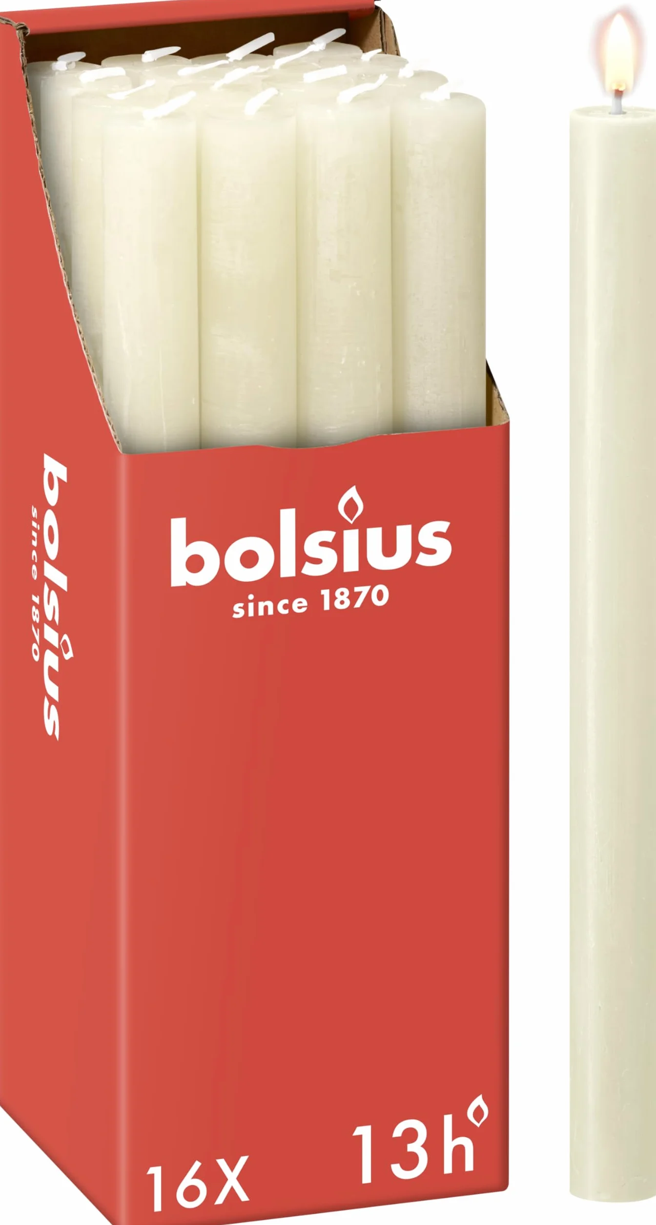 BOLSIUS - Casa rústica - Cónico - Velas de cena - Perla suave-27 cm - Caja 16 - Antigoteo - Velas sin aroma