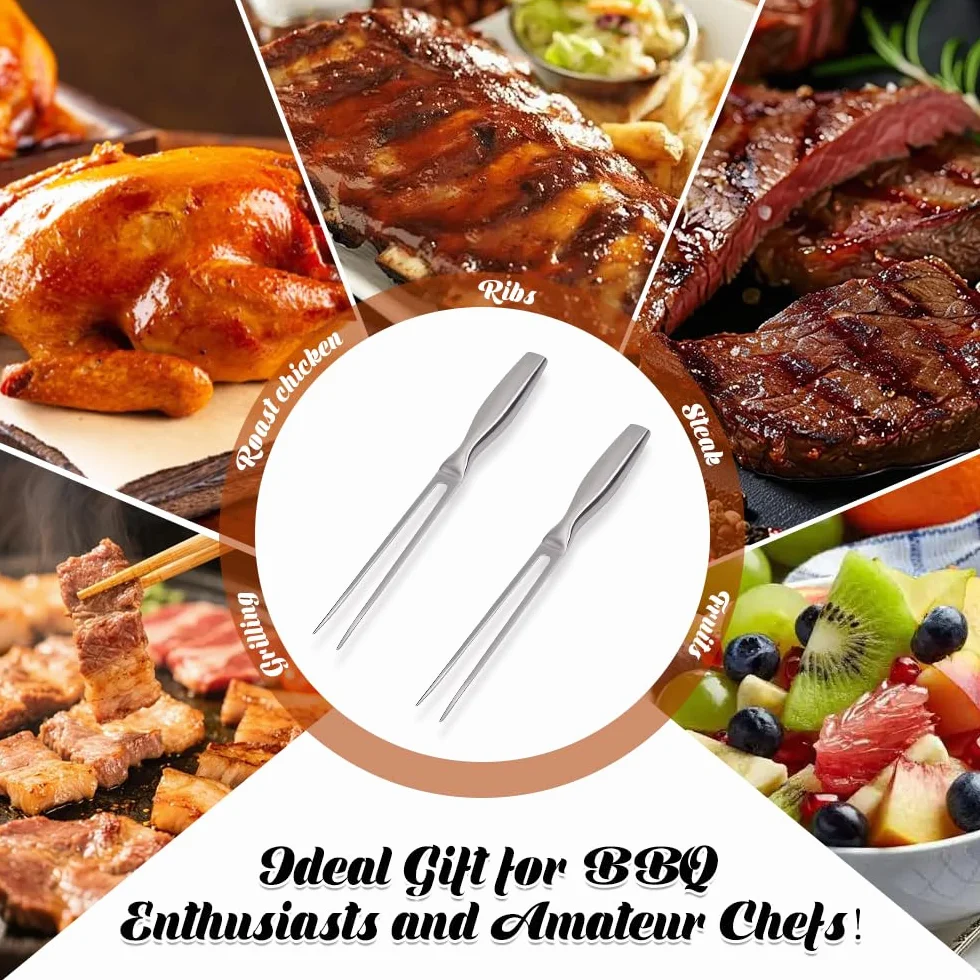 2 Piezas Tenedor de Carne de Acero Inoxidable 27 CM,Tenedor de Barbacoa con Mango,Tenedors para Trinchar,Palos para Asar Malvavisco,Horquillas Barbacoa para Camping y Cocina,Asado,Pavo