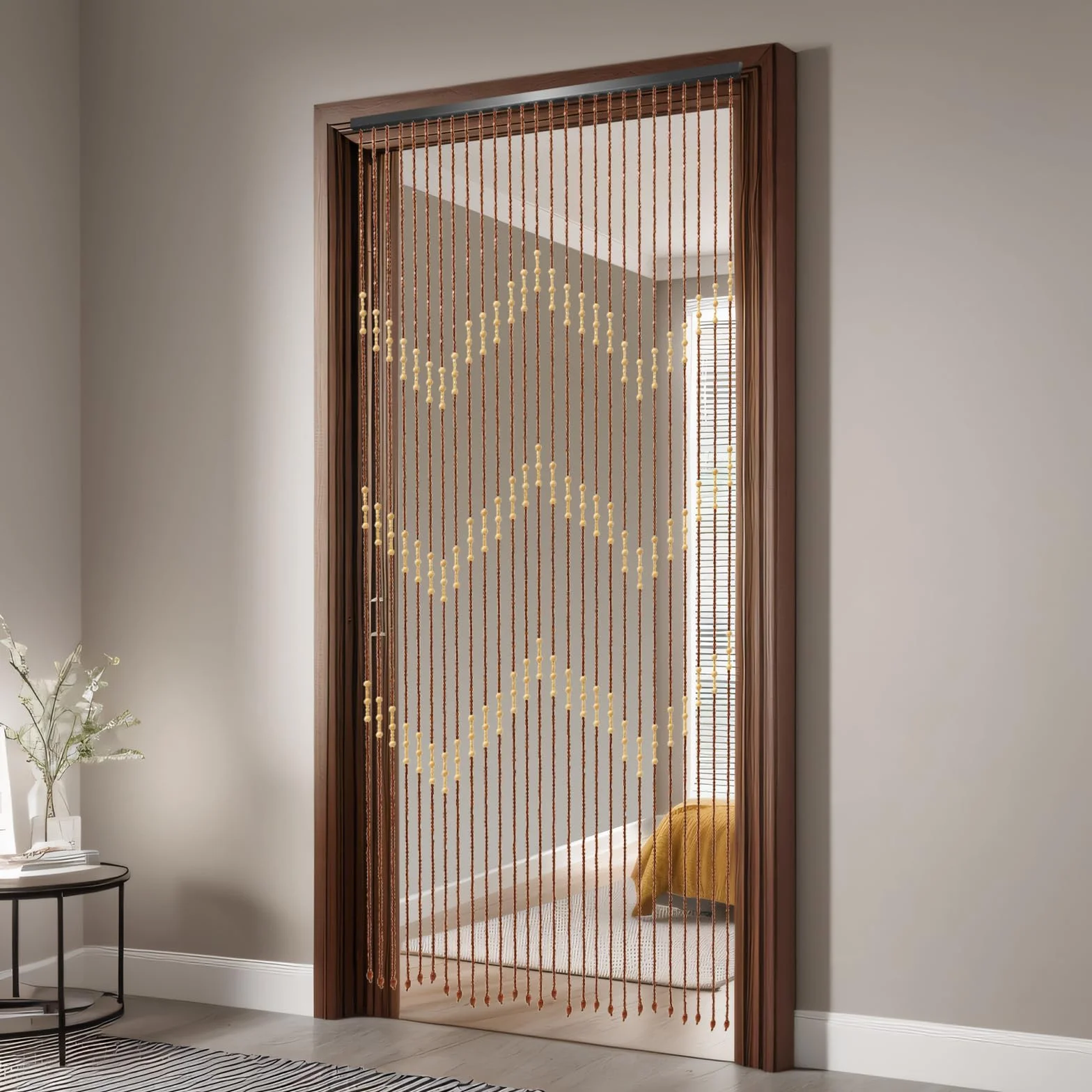Generic - Cortina de cuentas de madera (bambú, 90 x 175 cm), diseño retro