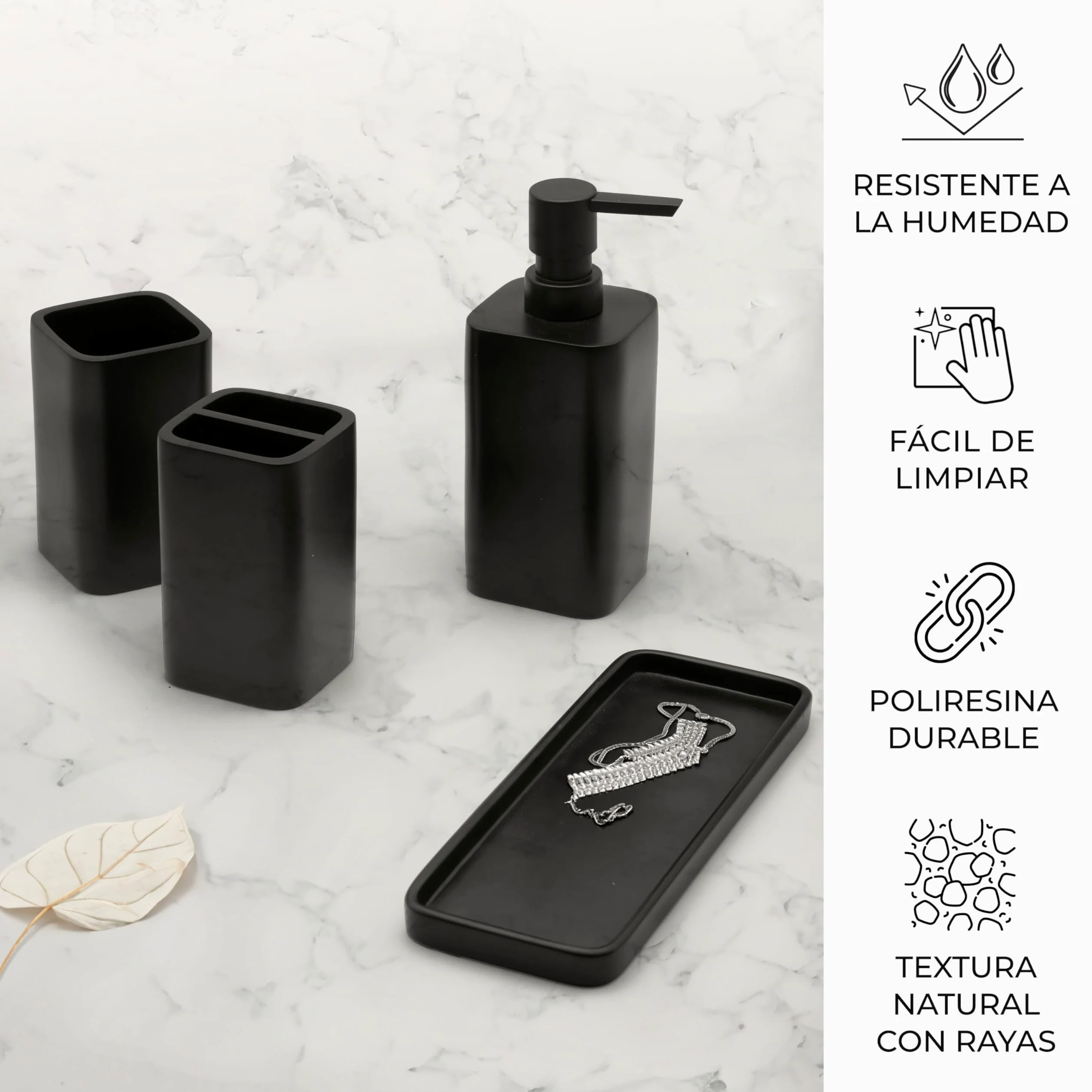 Juegos de Accesorios de Baño 4 Piezas Negro Opaco con Dispensador de Jabón, Vaso y Soporte para Cepillo de Dientes