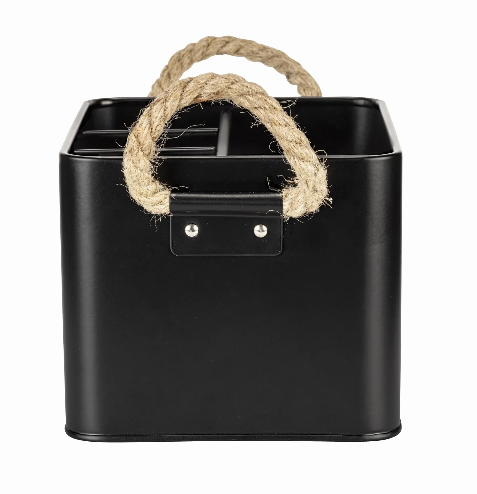 WENKO Caja para el baño Gara con 4 compartimentos negro - Caja de almacenaje, cesta para el baño Capacidad: 2.37 l, Acero, 19 x 12.5 x 13 cm, Negro