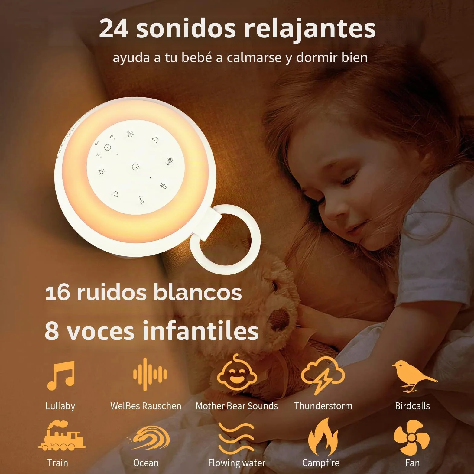GuKKK Máquina de Ruido Blanco para Bebé Portátil 24 Sonidos Luz Nocturna Recargable USB